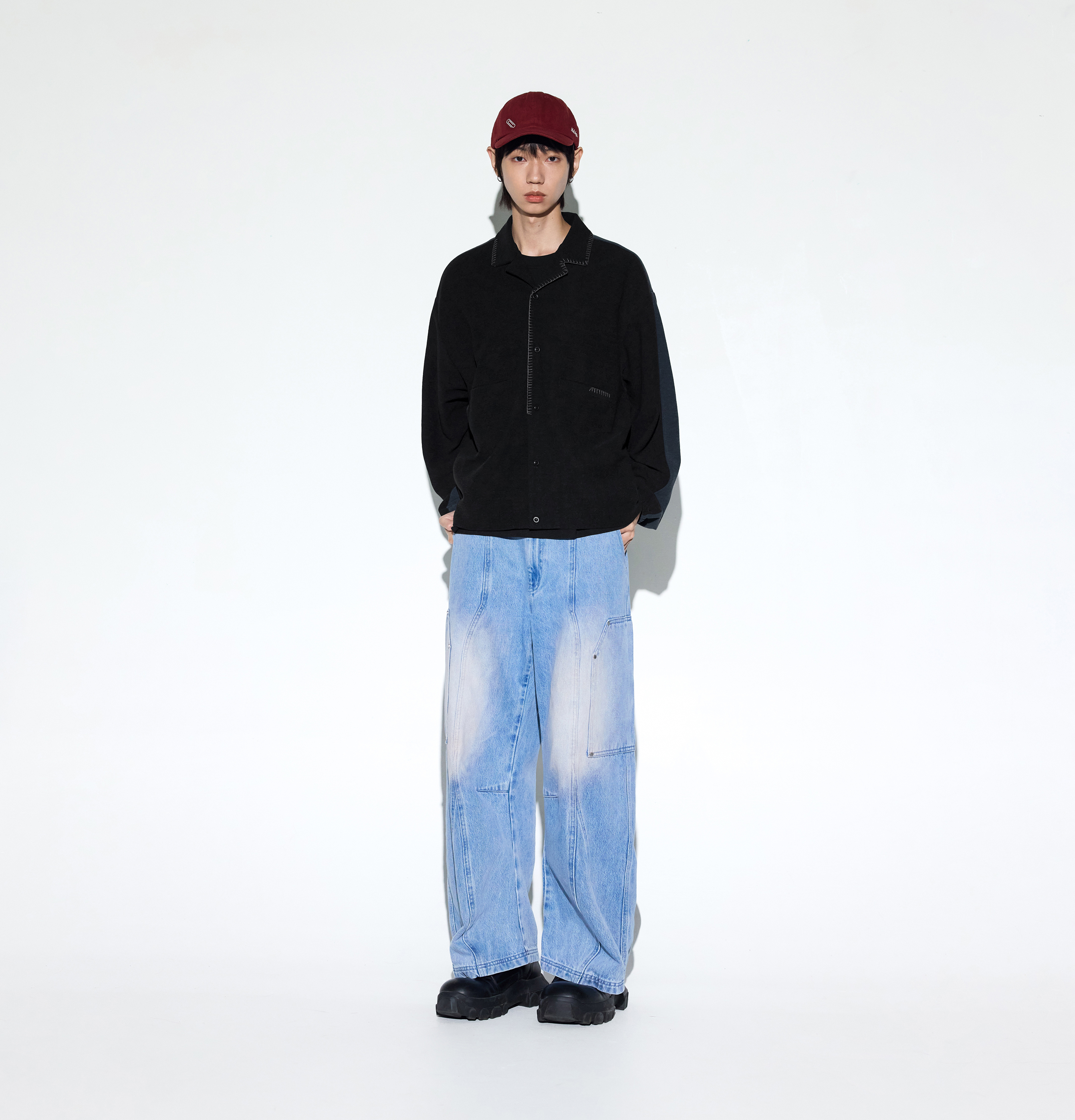 MELSIGN Merged Knit L/S Shirt  - BLACK/NAVY