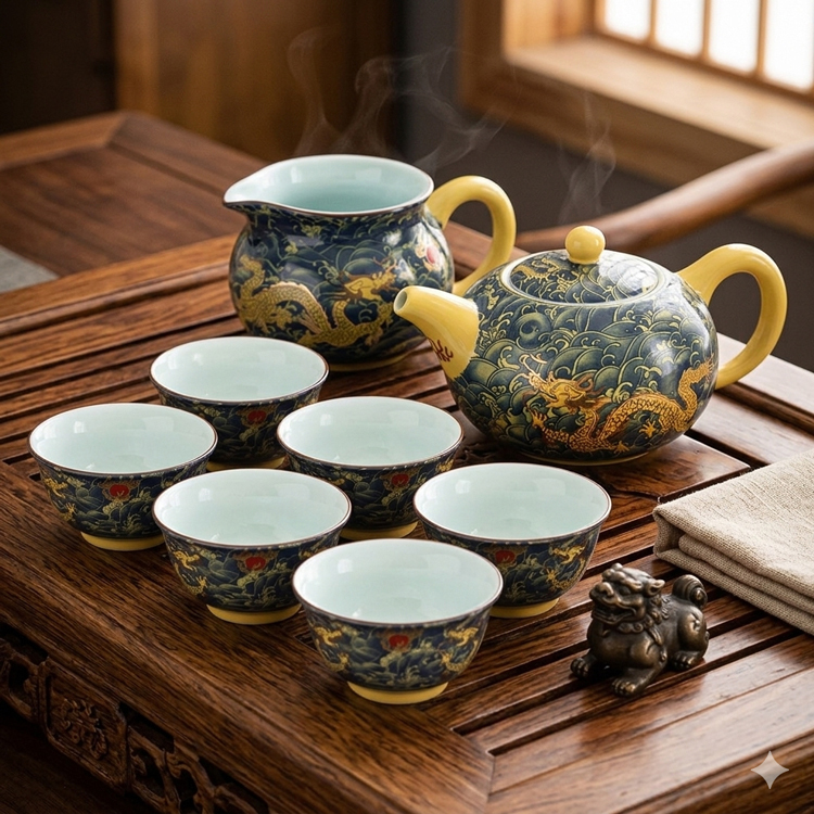 鹿港窯｜金龍祥瑞手工茶具組｜送禮首選・典藏級台灣工藝