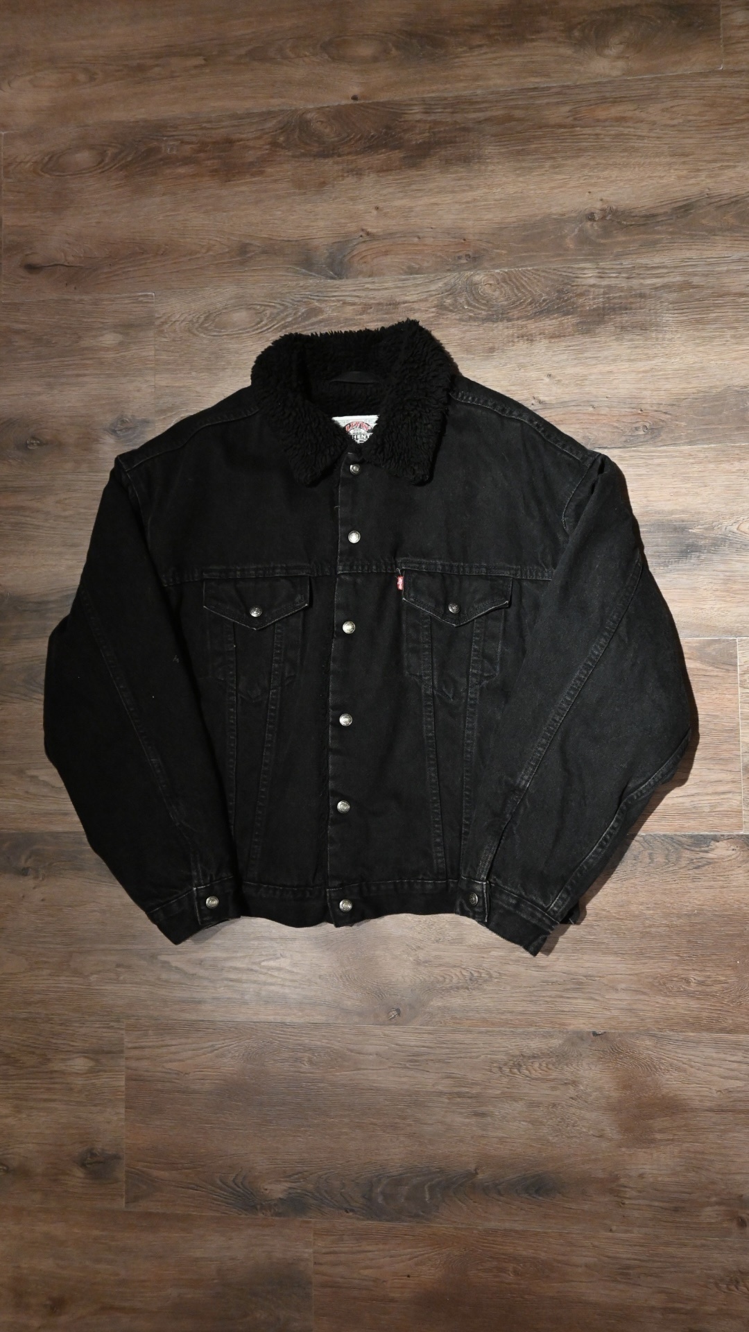 90’s Levi’s  Black Denim Boa Jacket (MADE IN USA) (ALL BLACK)
