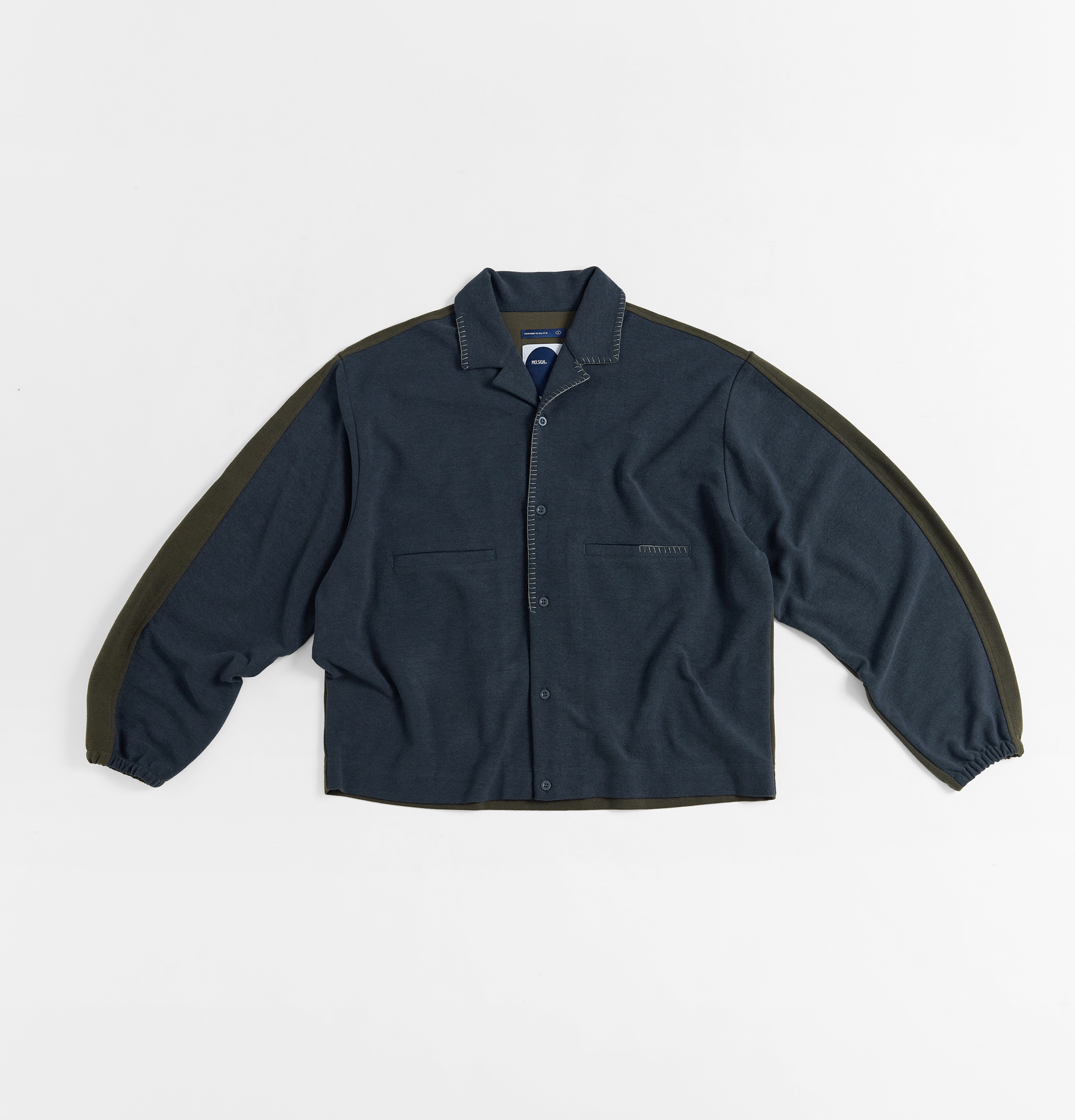 MELSIGN Merged Knit L/S Shirt  - NAVY/OLIVE