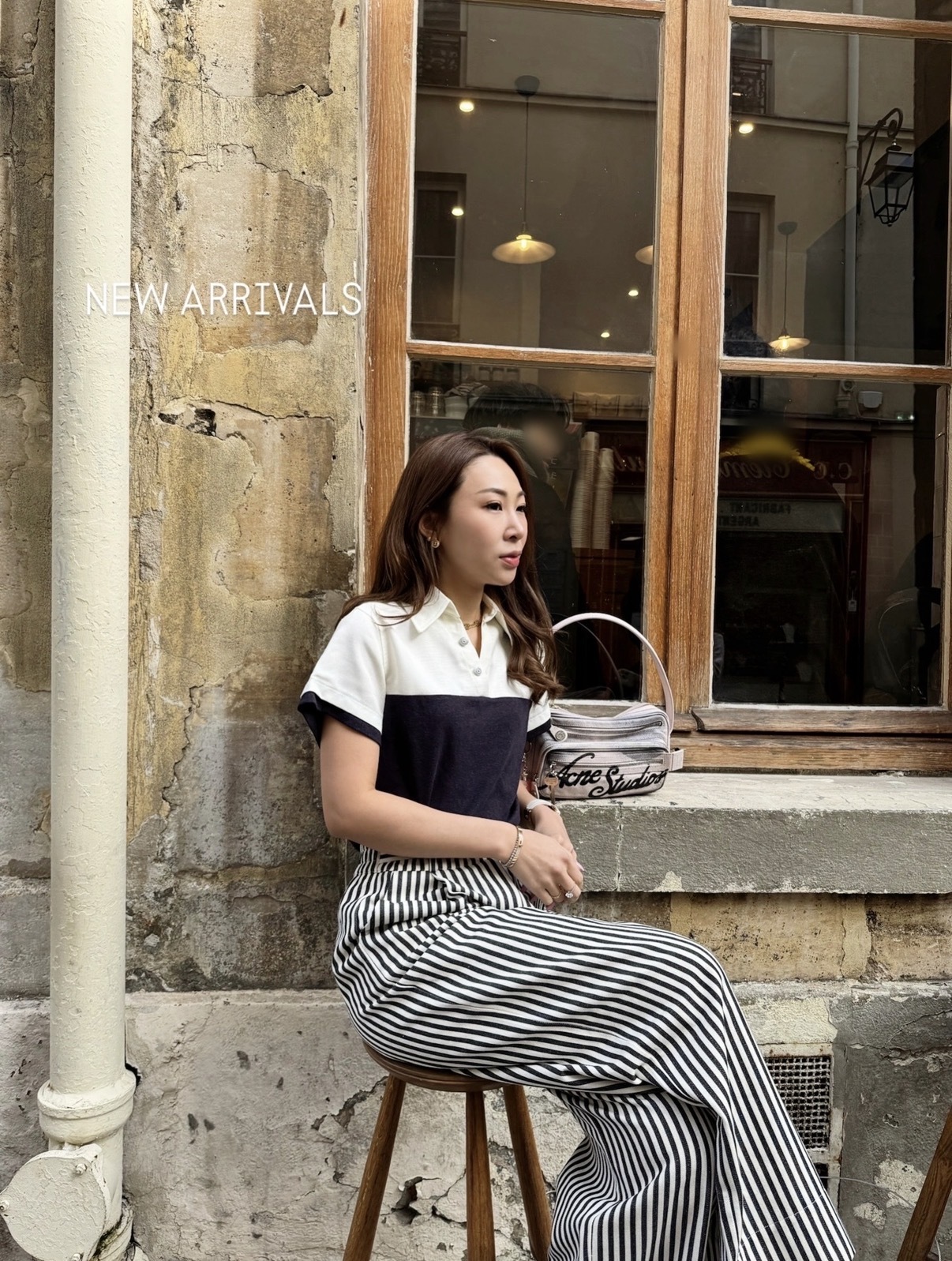 米白x深藍-優雅法式上衣-