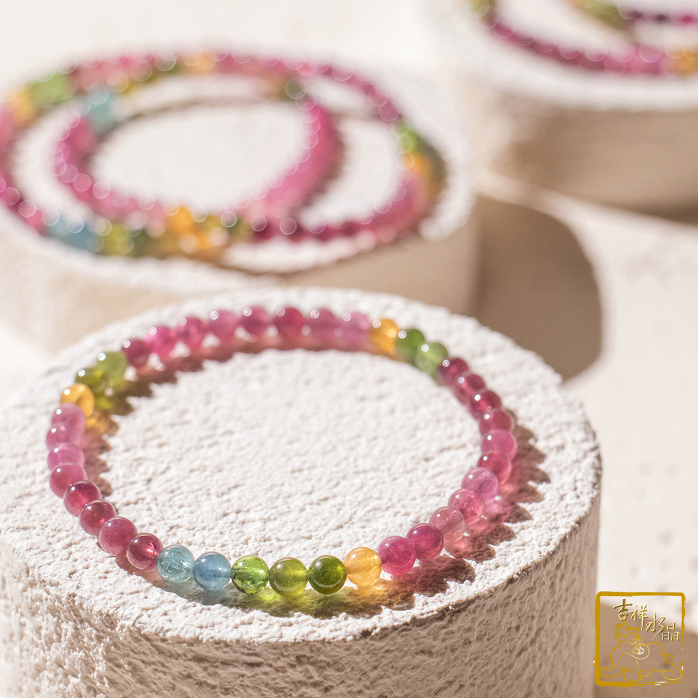 彩色碧璽手珠 4.9mm 聚財聚福