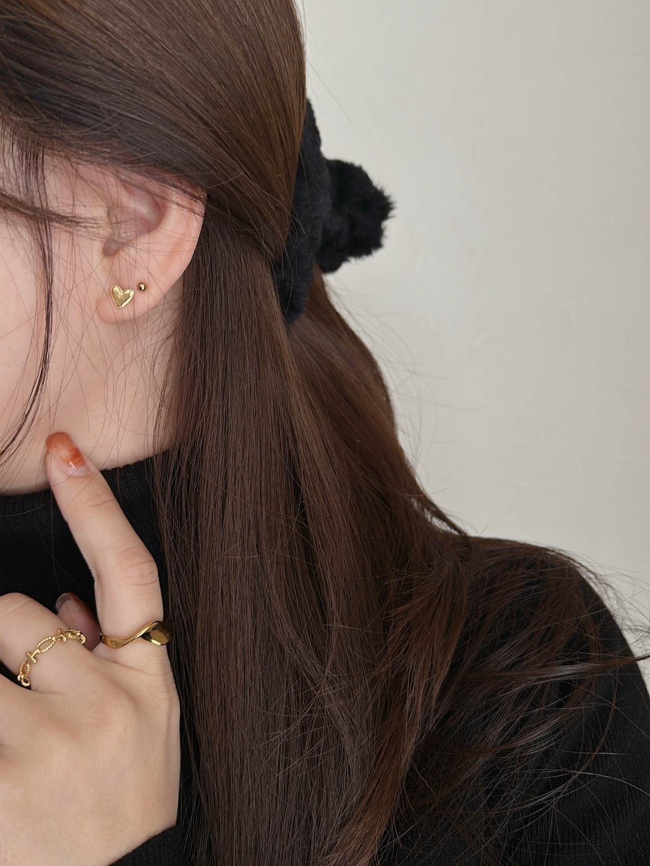 S925 stud heart pierce