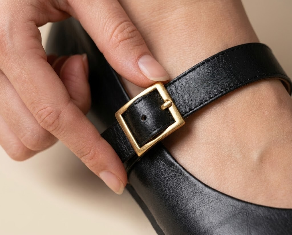 友善高腳背與肉肉腳設計，愛麗絲瑪莉珍鞋配備金屬可調式扣環繫帶，可依據腳背高度與水腫狀況自由調整鬆緊，告別勒痕與不適。