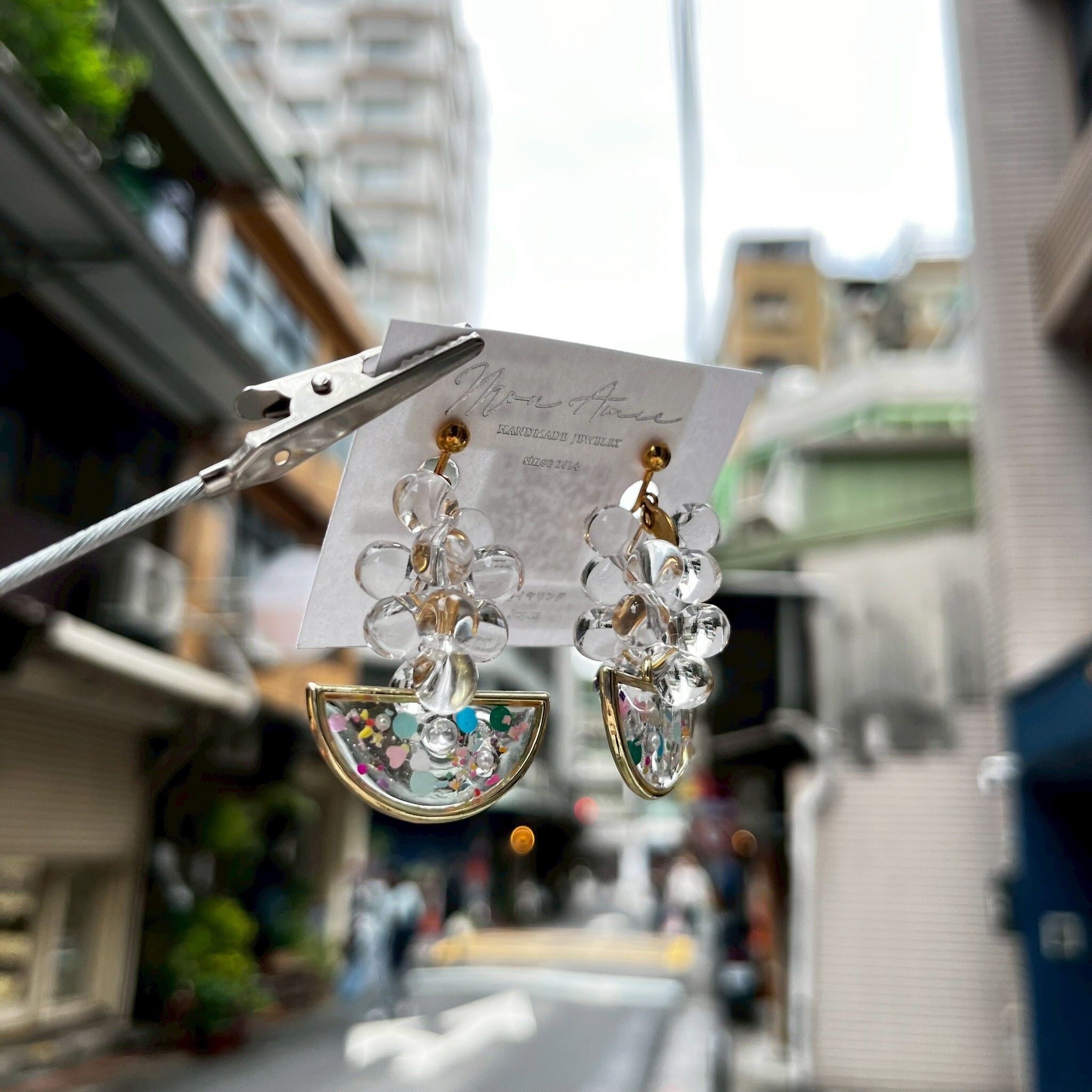 [Mon Amie] 透明串珠彩石半圓耳環 | NO.52 | 耳夾