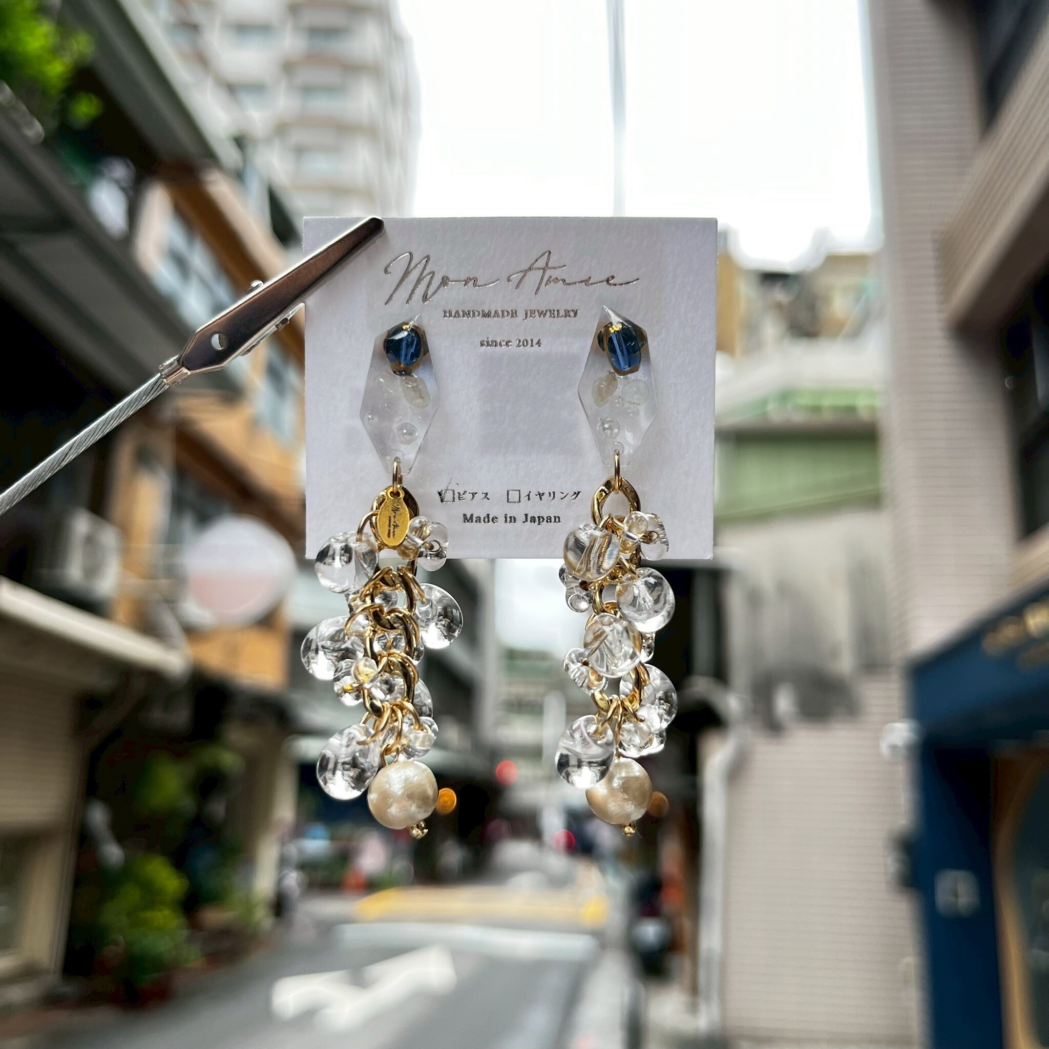 [Mon Amie] 多角水鑽串珠垂墜耳環 | NO.53 | 耳針