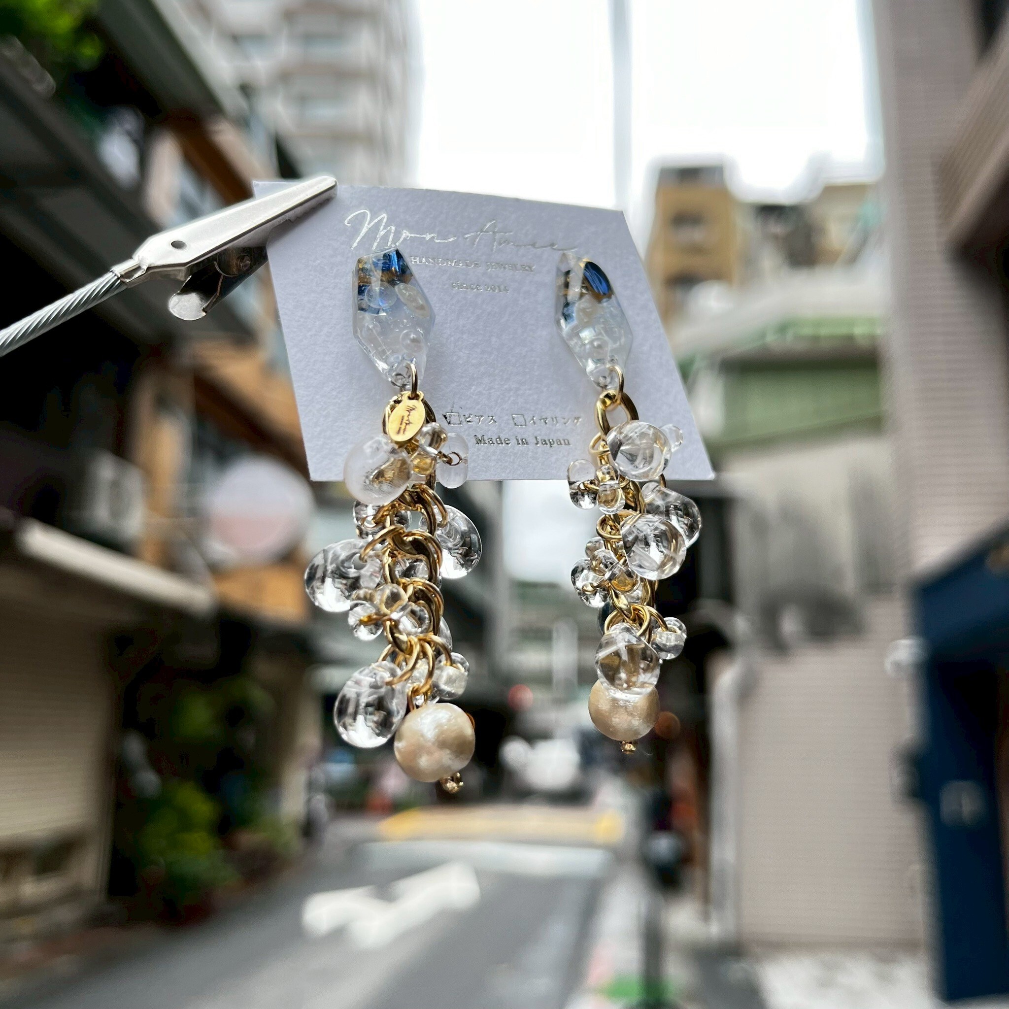 [Mon Amie] 多角水鑽串珠垂墜耳環 | NO.53 | 耳針