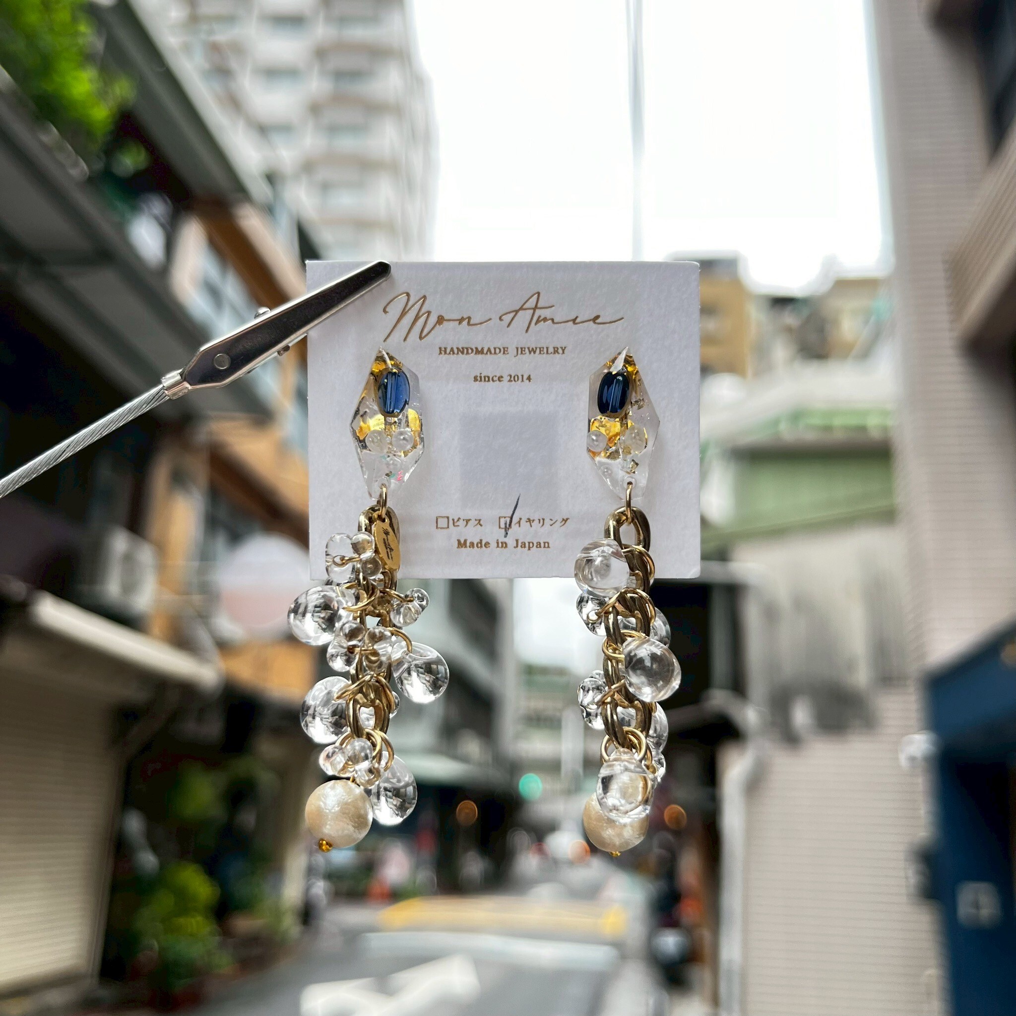 [Mon Amie] 多角水鑽串珠垂墜耳環 | NO.53 | 耳夾