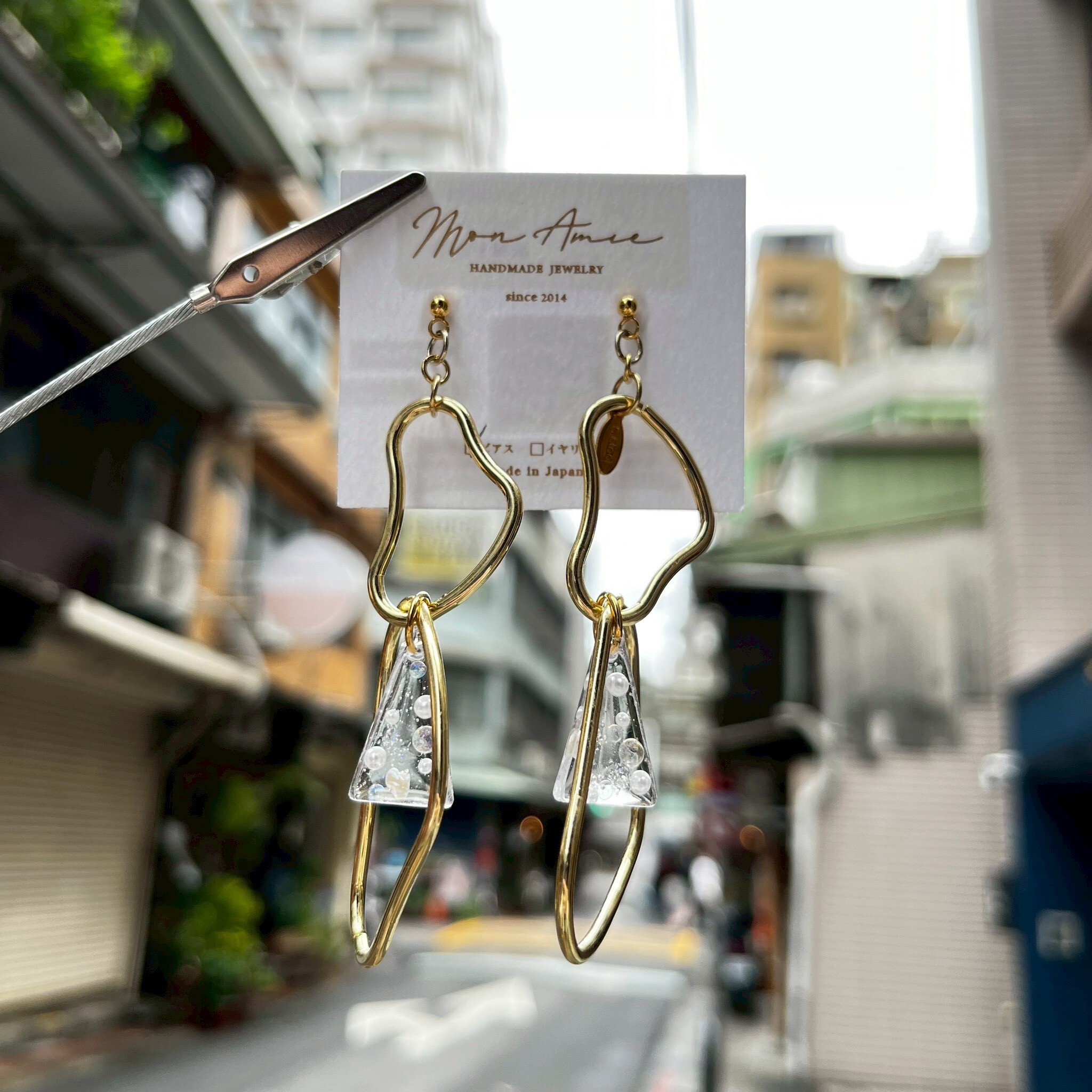 [Mon Amie] 幾何雙環三角飾鑽耳環 | 金 | NO.54 | 耳針