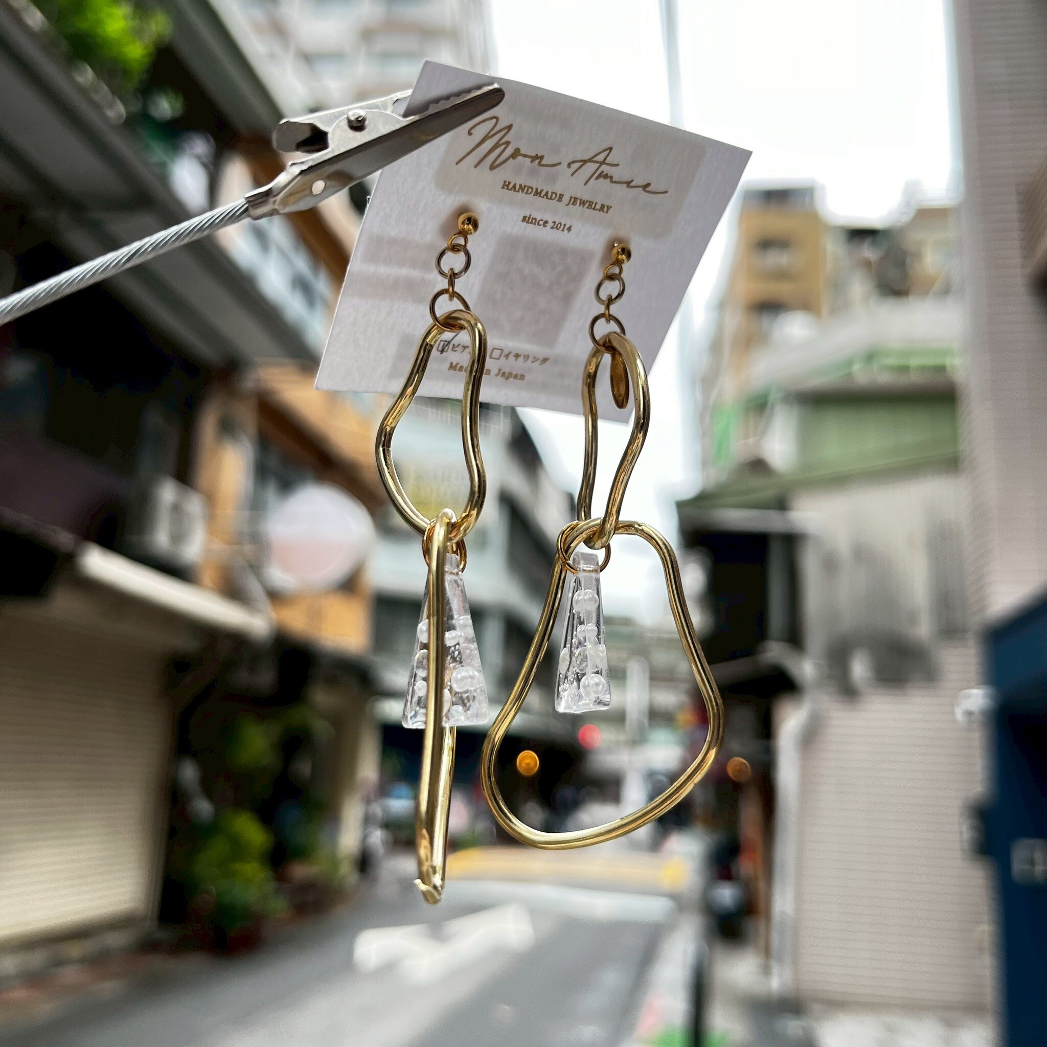 [Mon Amie] 幾何雙環三角飾鑽耳環 | 金 | NO.54 | 耳針