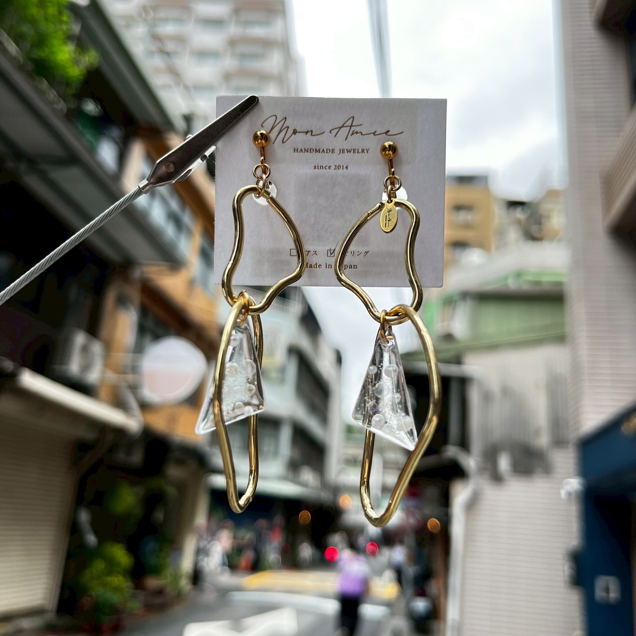 [Mon Amie] 幾何雙環三角飾鑽耳環 | 金 | NO.54 | 耳夾