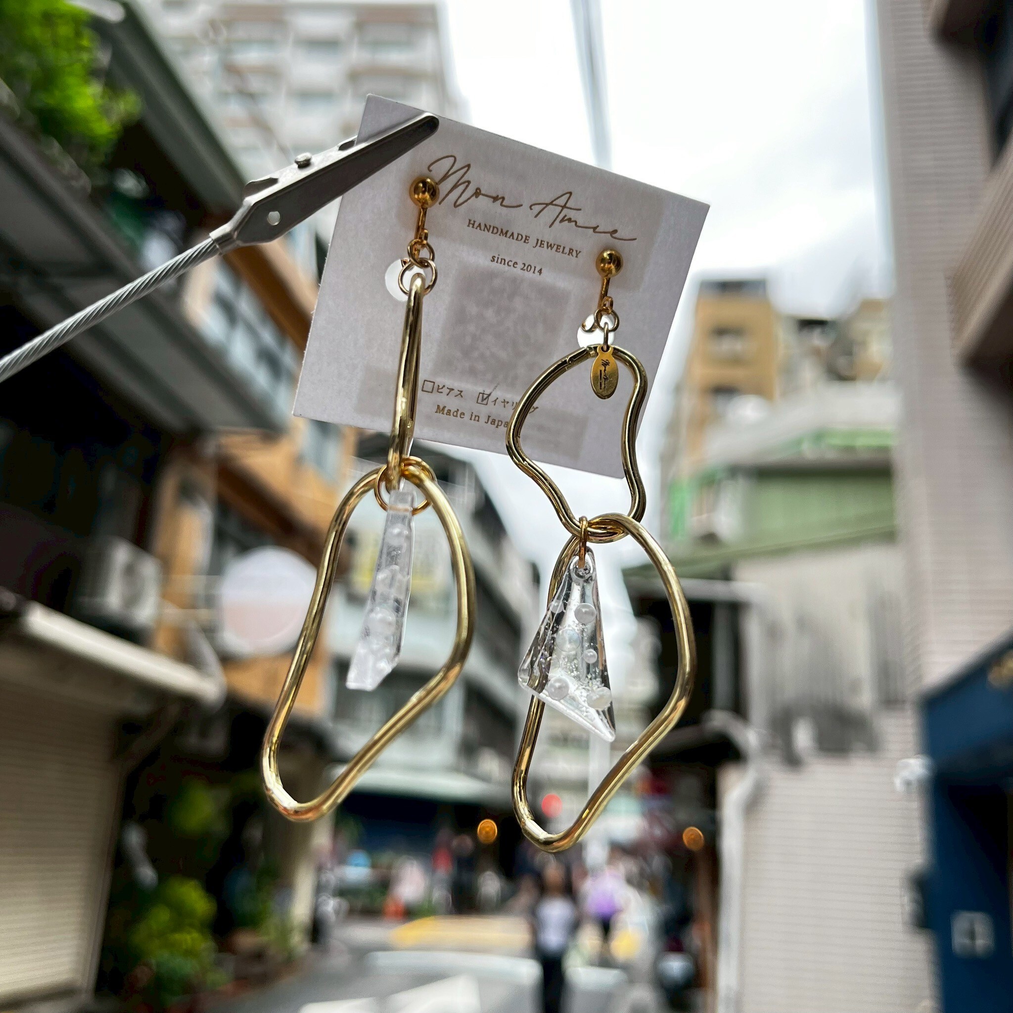 [Mon Amie] 幾何雙環三角飾鑽耳環 | 金 | NO.54 | 耳夾