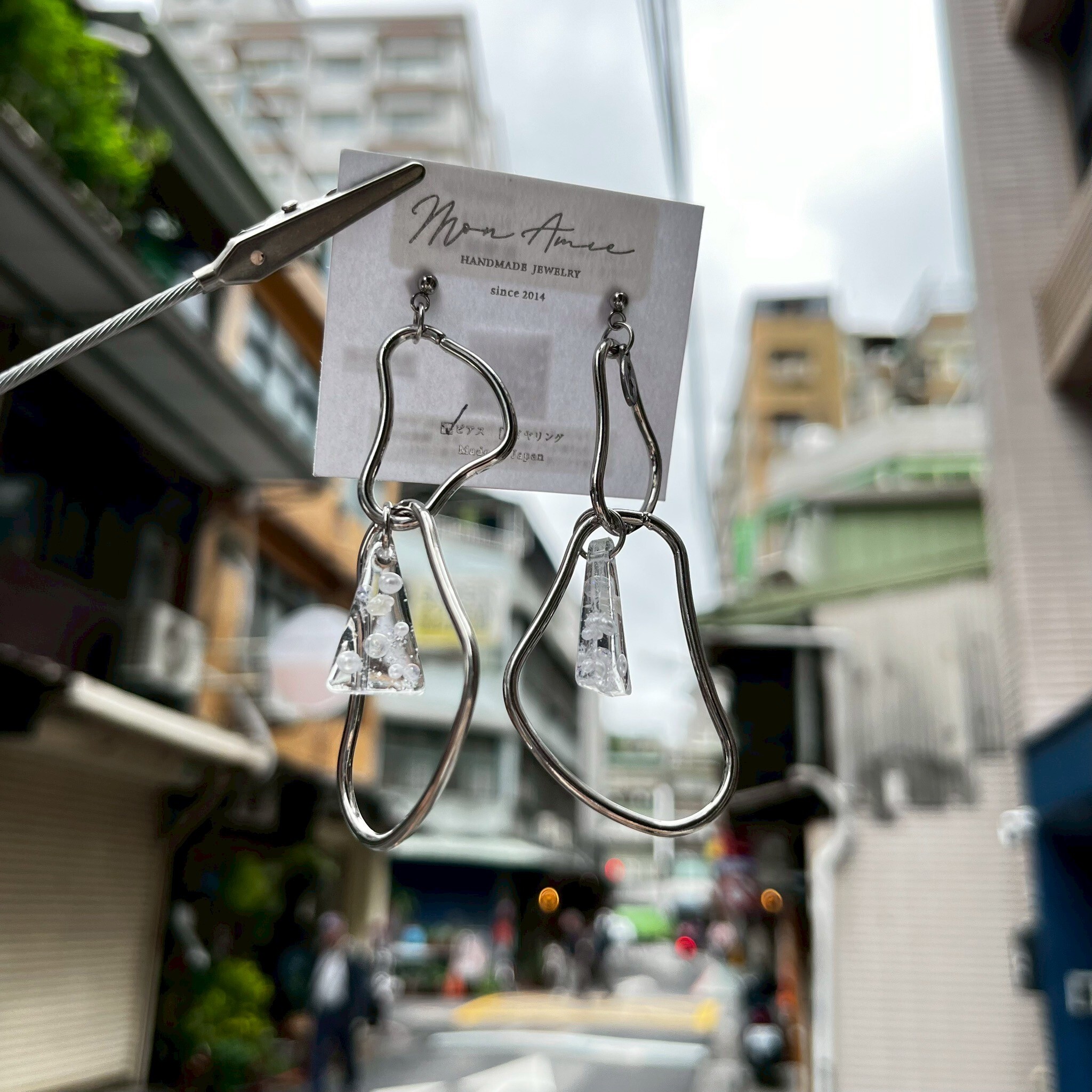 [Mon Amie] 幾何雙環三角飾鑽耳環 | 銀 | NO.55 | 耳針
