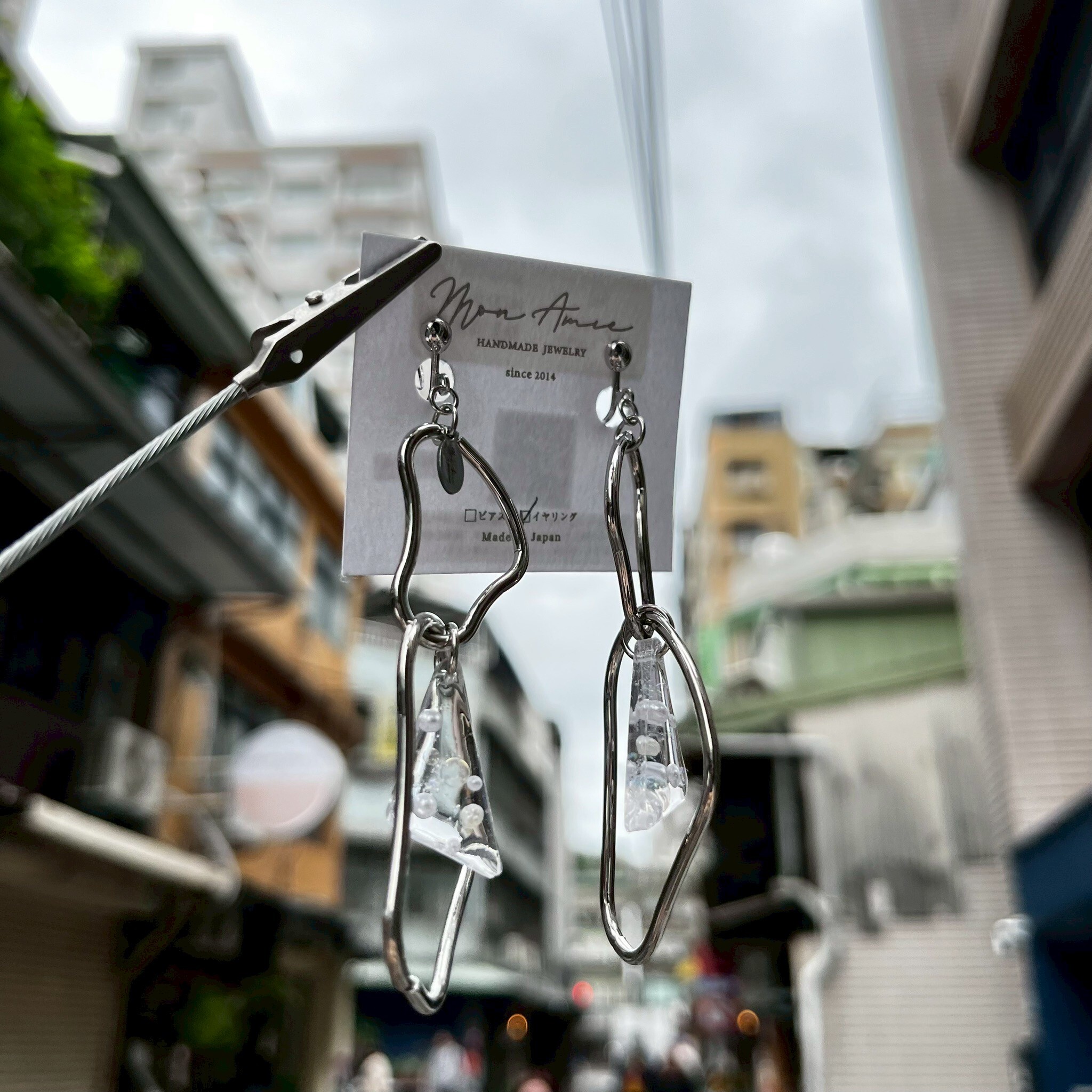 [Mon Amie] 幾何雙環三角飾鑽耳環 | 銀 | NO.55 | 耳夾