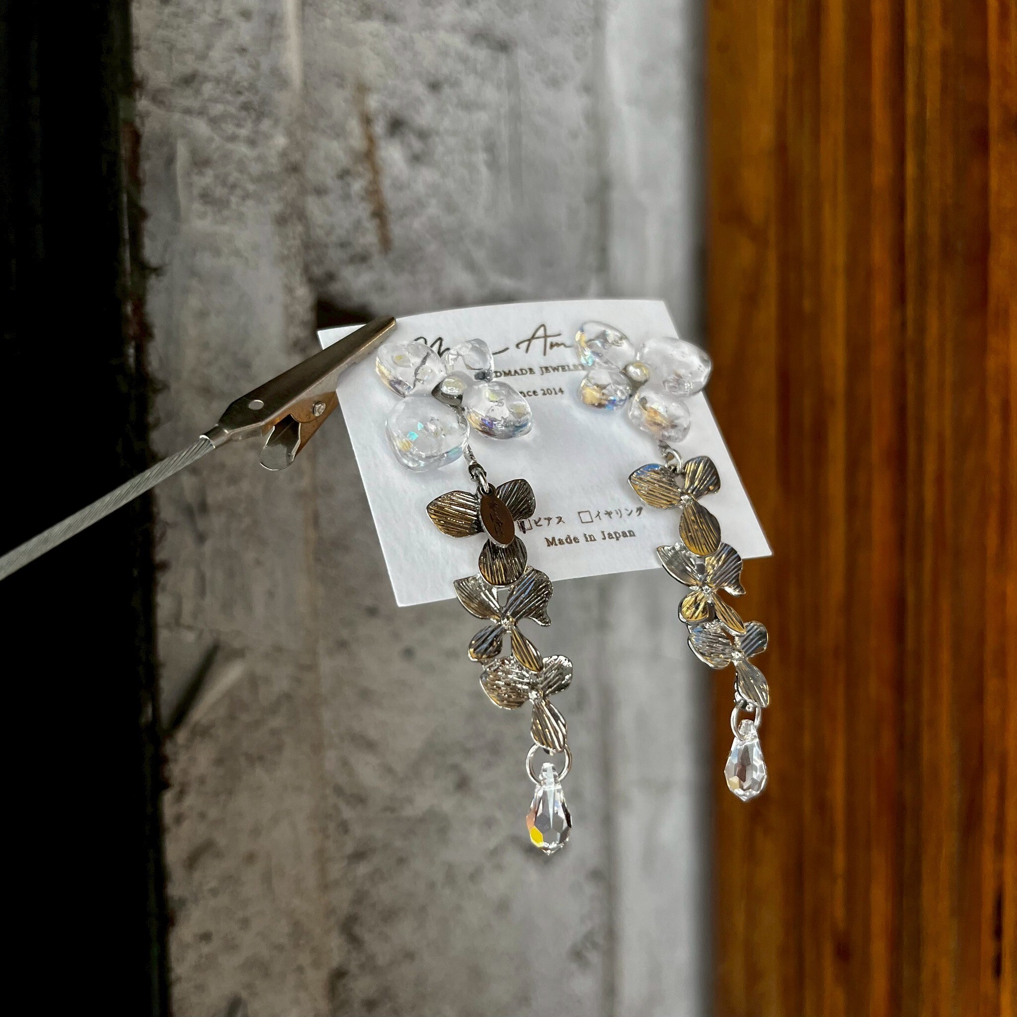 [Mon Amie] 2WAY透明三花垂墜耳環 | 銀 | NO.56 | 耳針