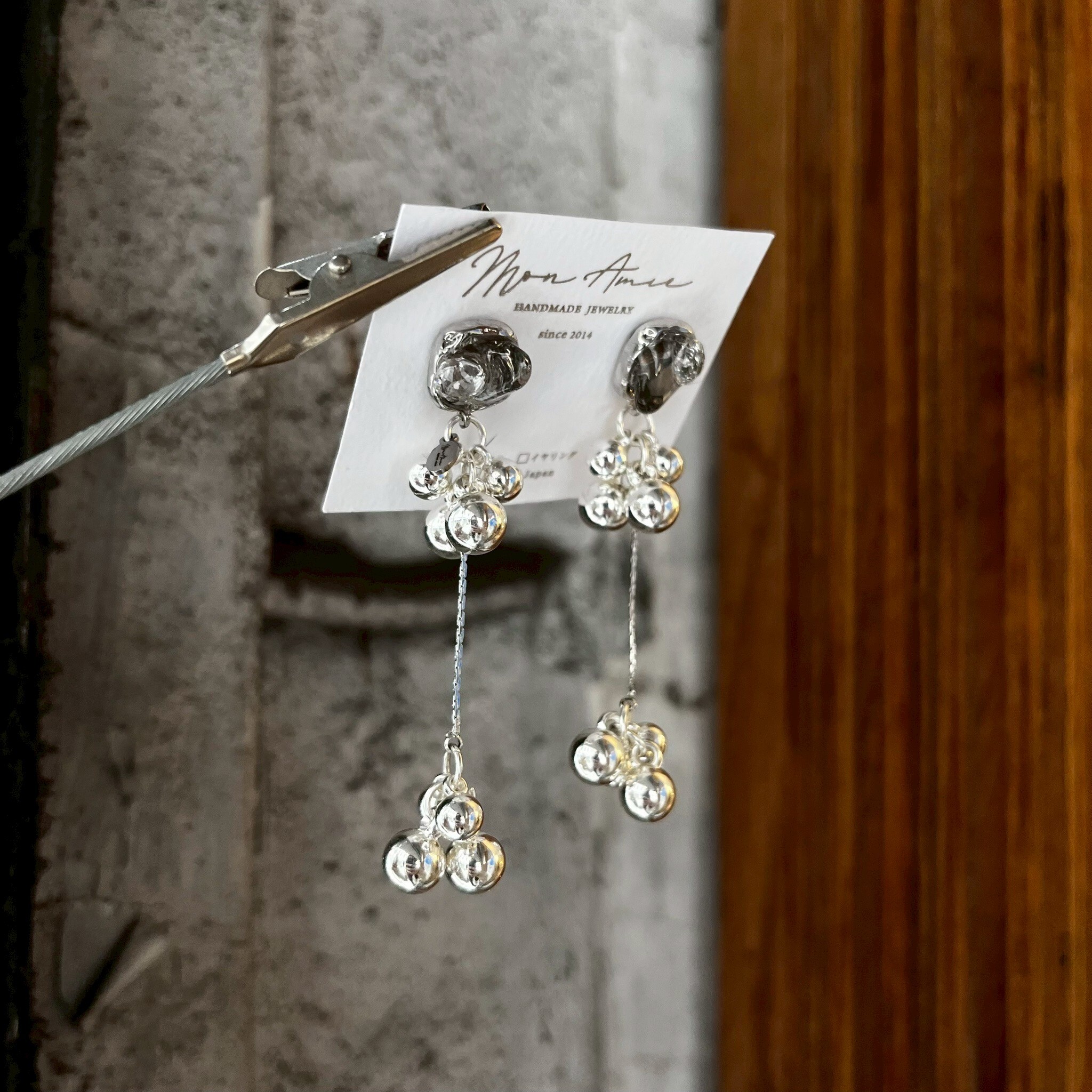 [Mon Amie] 迷你寶石金屬串珠耳環 | 銀 | NO.58 | 耳針