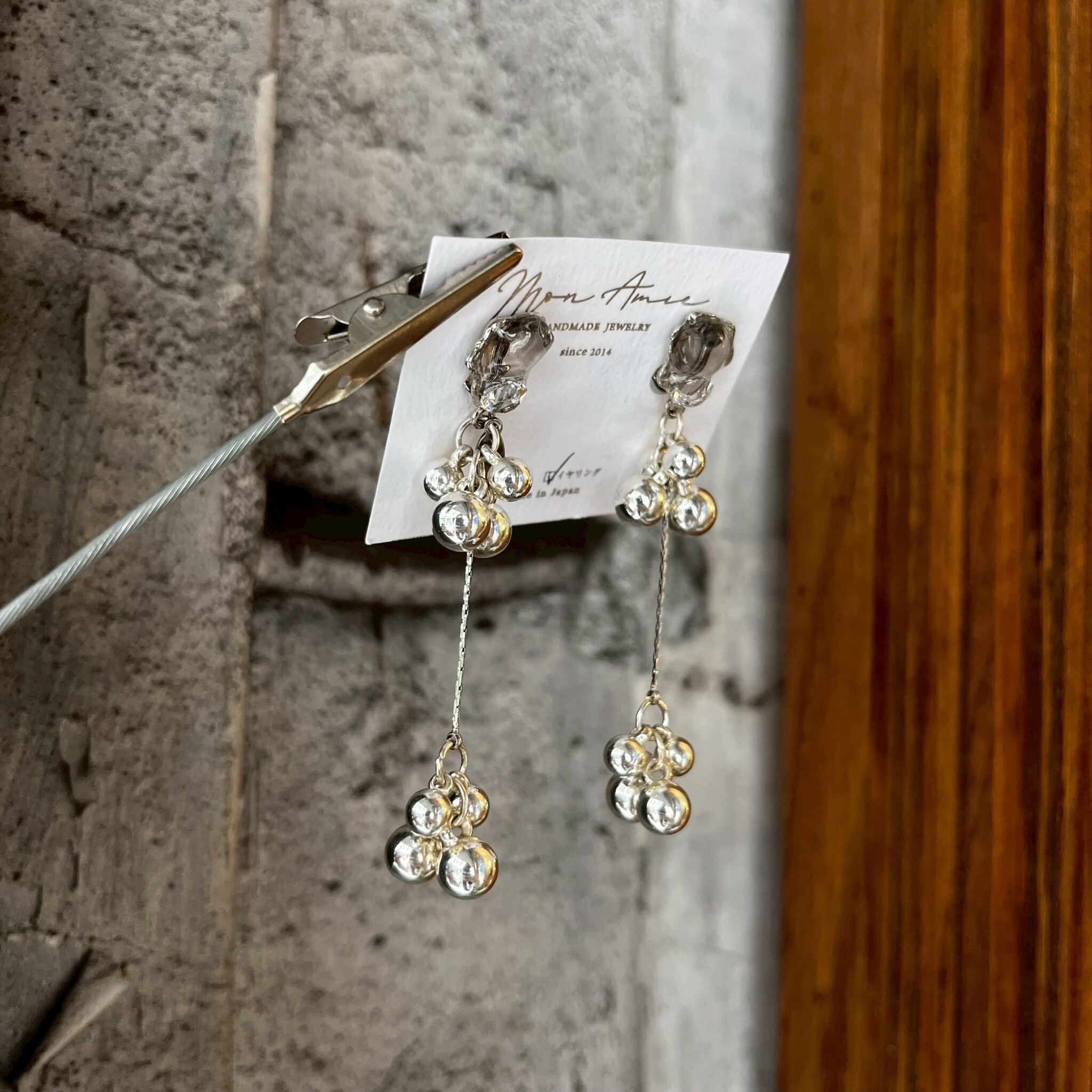 [Mon Amie] 迷你寶石金屬串珠耳環 | 銀 | NO.58 | 耳夾