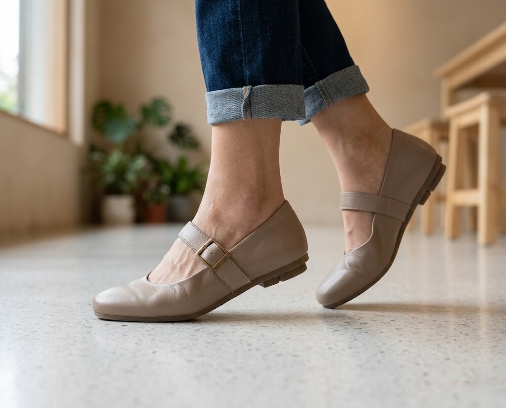 頂級超軟牛皮包覆力，愛麗絲真皮瑪莉珍鞋具備極佳延展性，溫柔收攏寬腳板輪廓，不擠肉不變形，打造纖細修長的骨感視覺。