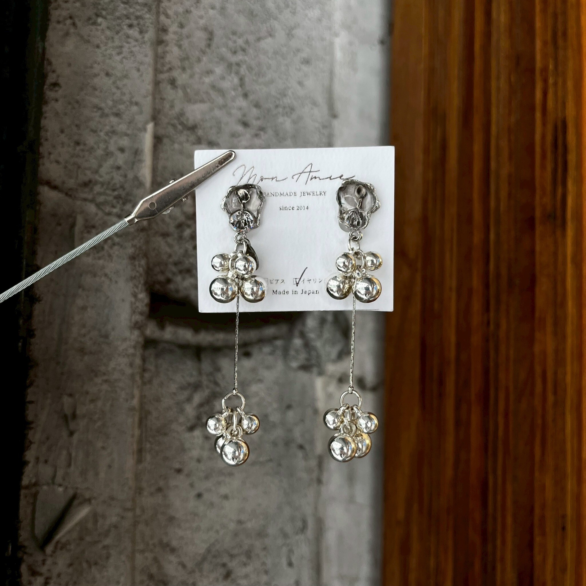 [Mon Amie] 迷你寶石金屬串珠耳環 | 銀 | NO.58 | 耳夾