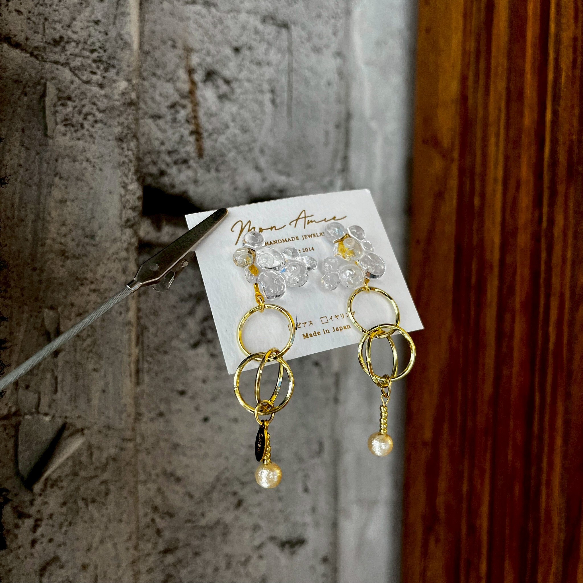 [Mon Amie] 2WAY小寶石雙環珍珠耳環 | 金 | NO.59 | 耳針