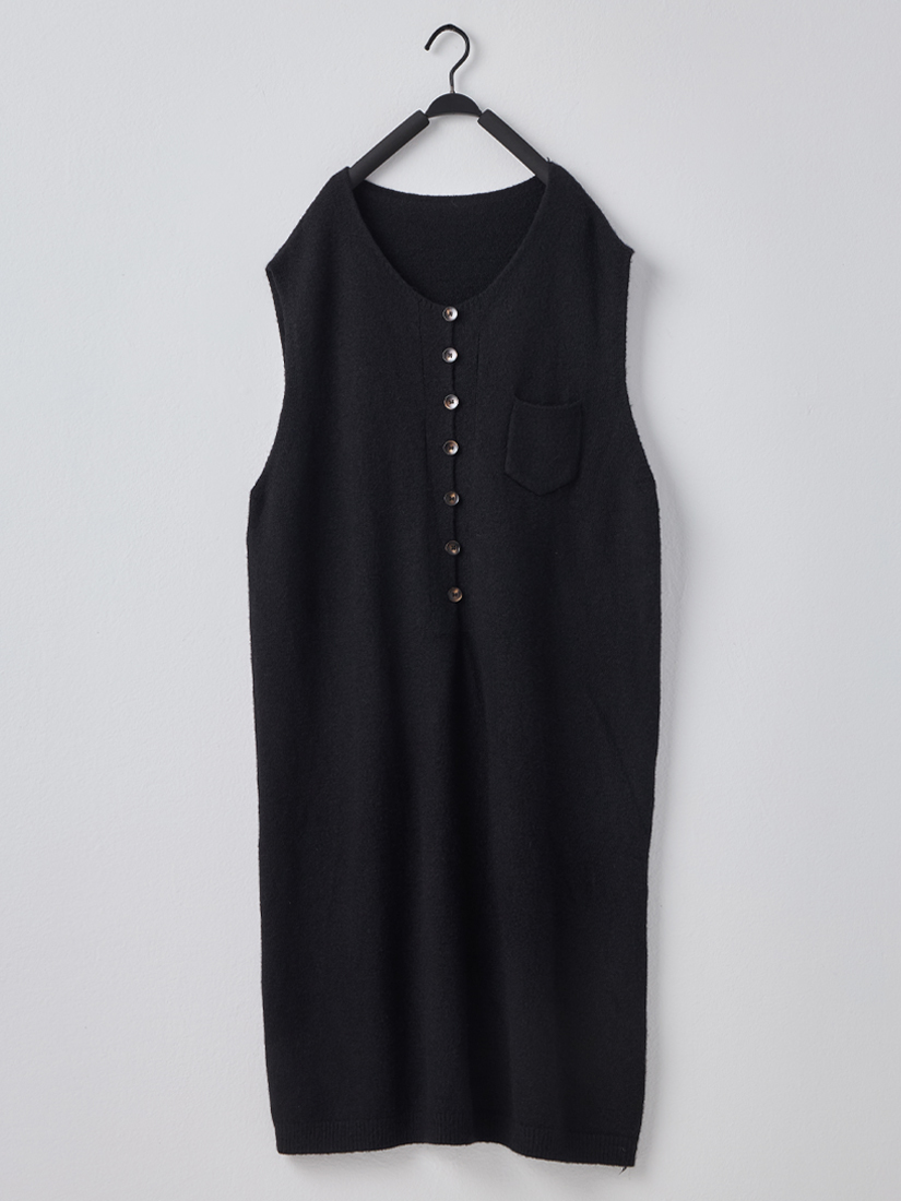 慵懶長版針織背心洋裝圓領磨毛棉絨內搭組合