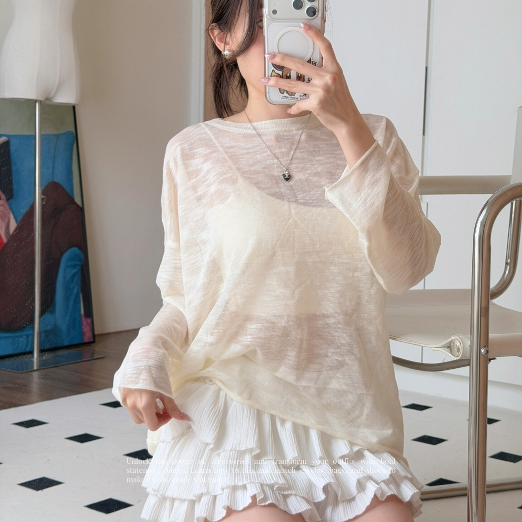 【氛圍感天花板】百搭圓領針織罩衫 寬鬆好看又舒服 薄長袖上衣 (現貨)