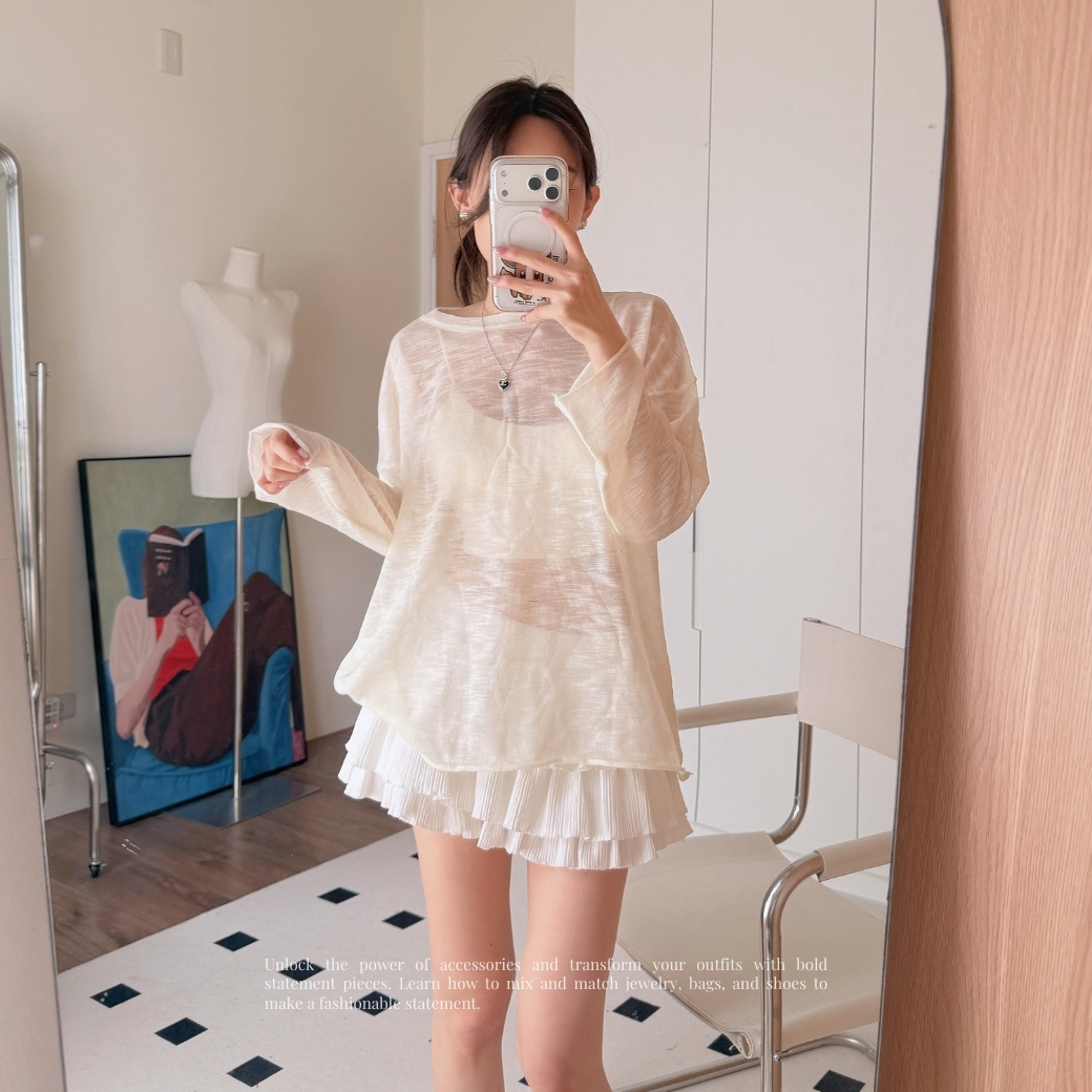 【氛圍感天花板】百搭圓領針織罩衫 寬鬆好看又舒服 薄長袖上衣 (現貨)