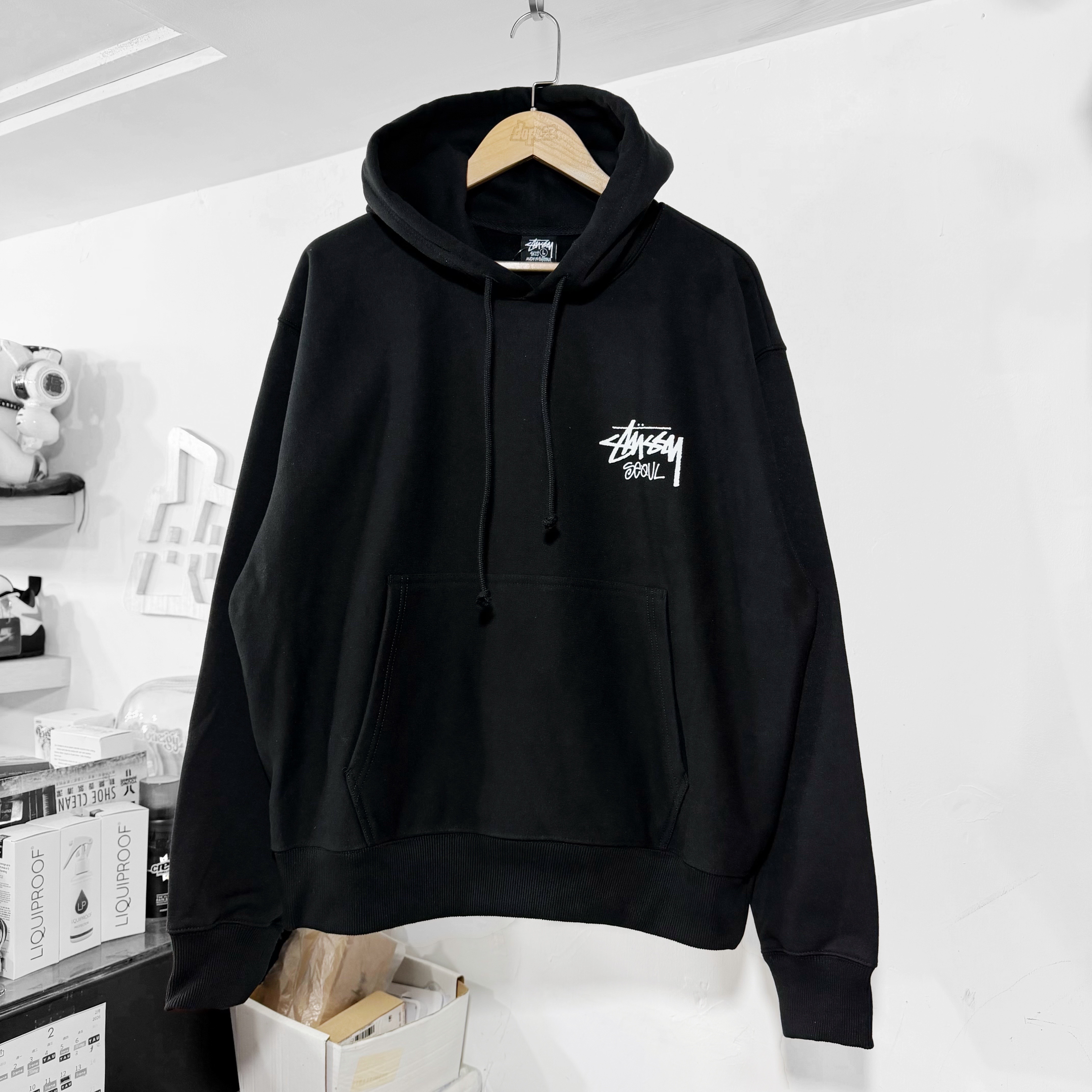STUSSY STOCK SEOUL SHOP HOOIDE BLACK 首爾限定 有帽衛衣