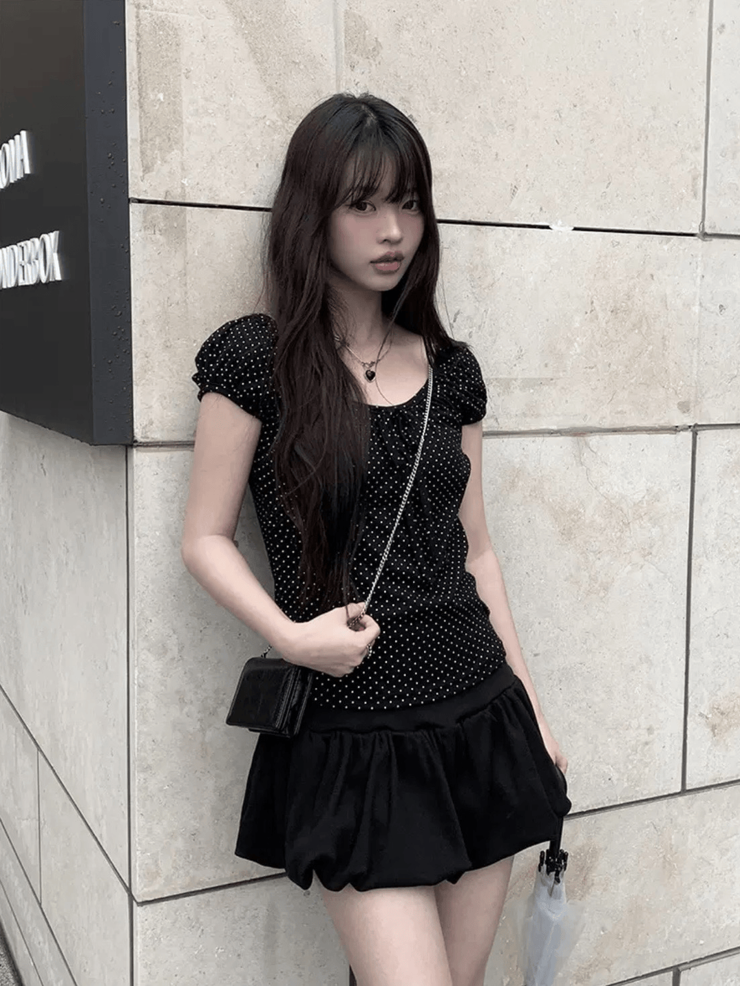 【網站限定優惠】微甜～泡泡袖波點綁帶上衣