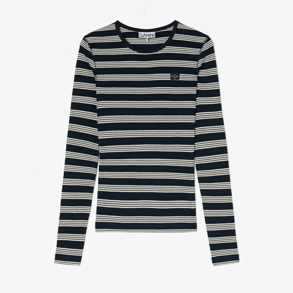 1DJ0305-008 [GANNI] Stripe Rib Long-Sleeve Sky Captain #A1050066 (C-BR-E)