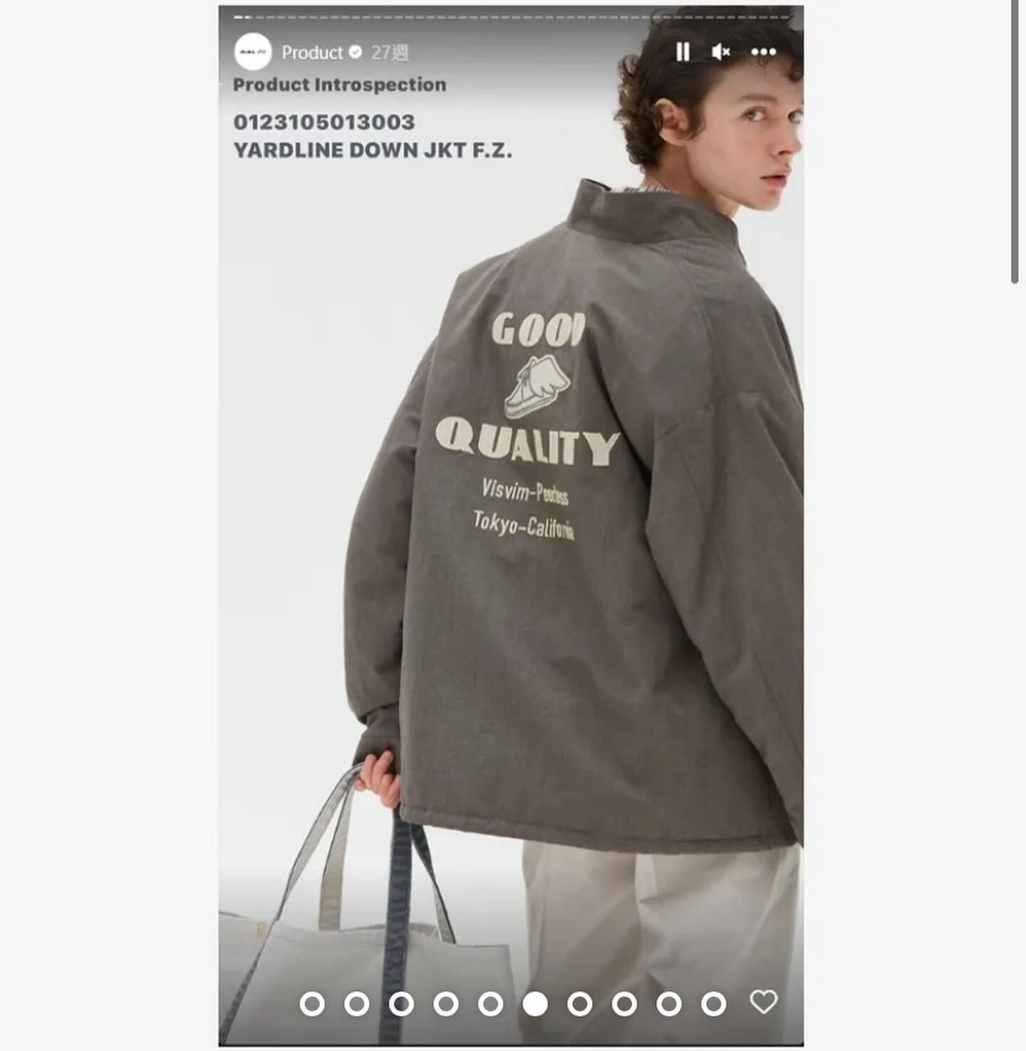 VISVIM YARDLINE DOWN JKT F.Z - GREY SIZE 2 PRE ORDER ITEM (預訂中)