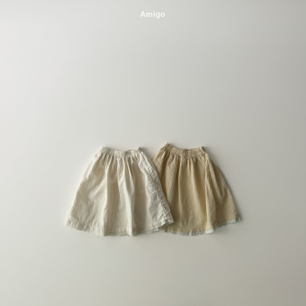 韓國🇰🇷Amigo 直條抓皺蕾絲花邊裙(XS-XL)