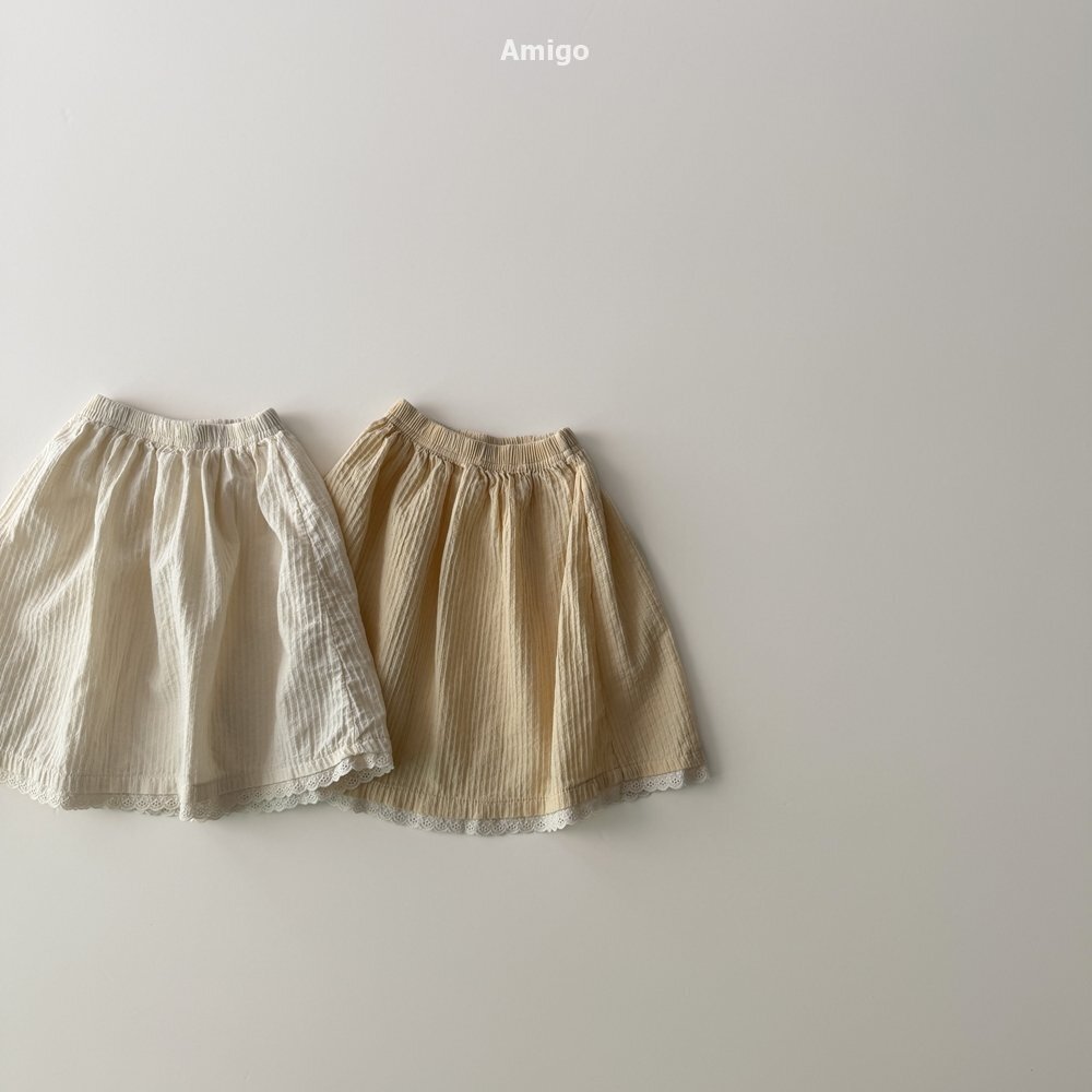 韓國🇰🇷Amigo 直條抓皺蕾絲花邊裙(XS-XL)