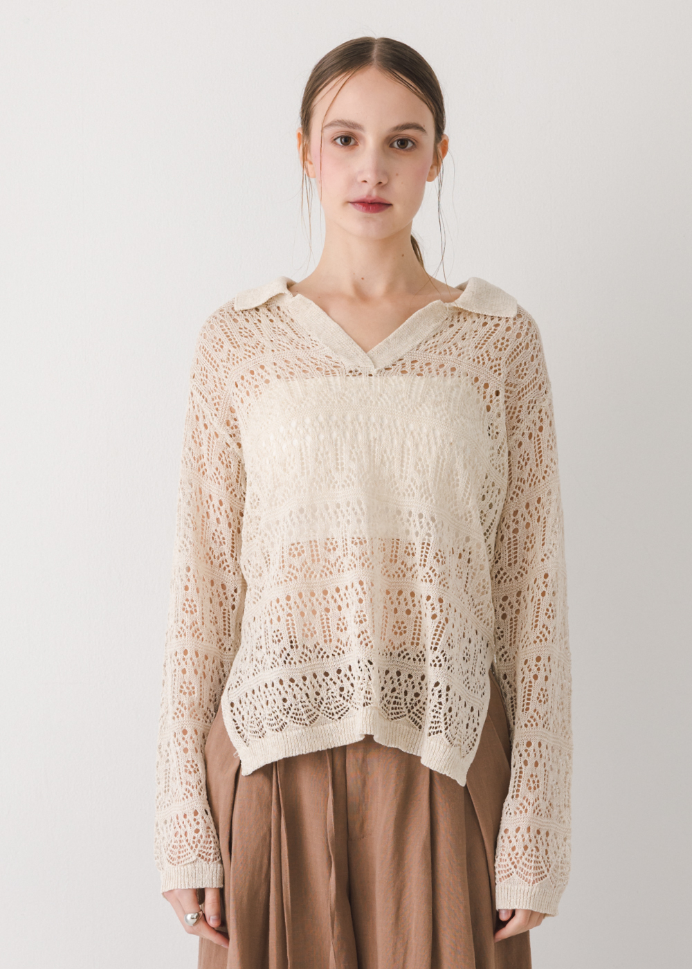 萊賽爾亞麻鏤空長袖上衣