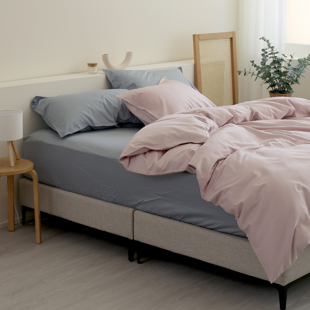 300織精梳純棉｜100%純棉｜雙色配｜暮眠粉ｘ鉑蒂藍