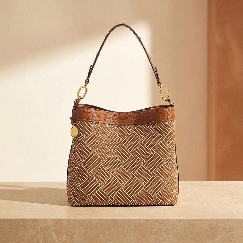 Jessie 真皮肩背水桶包-馬鞍紋編織 ZB11198994