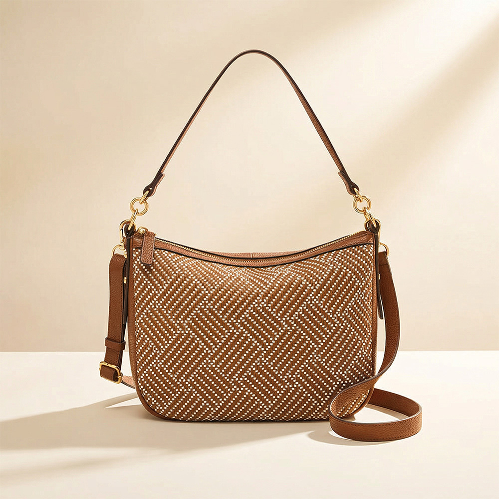 Jolie 真皮新月斜背包-馬鞍紋編織 ZB11199994