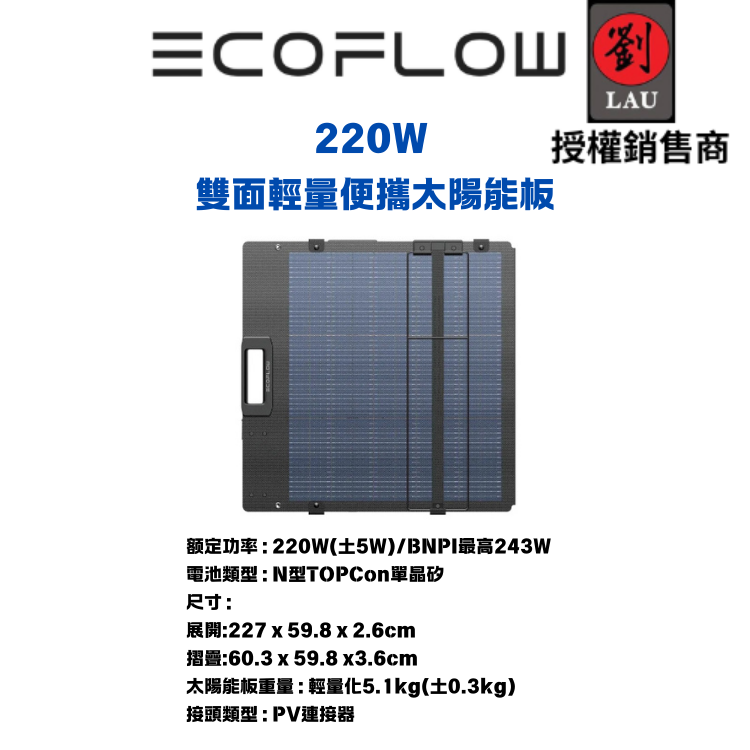 EcoFlow 220W  雙面輕量便攜太陽能板(3月底到貨)