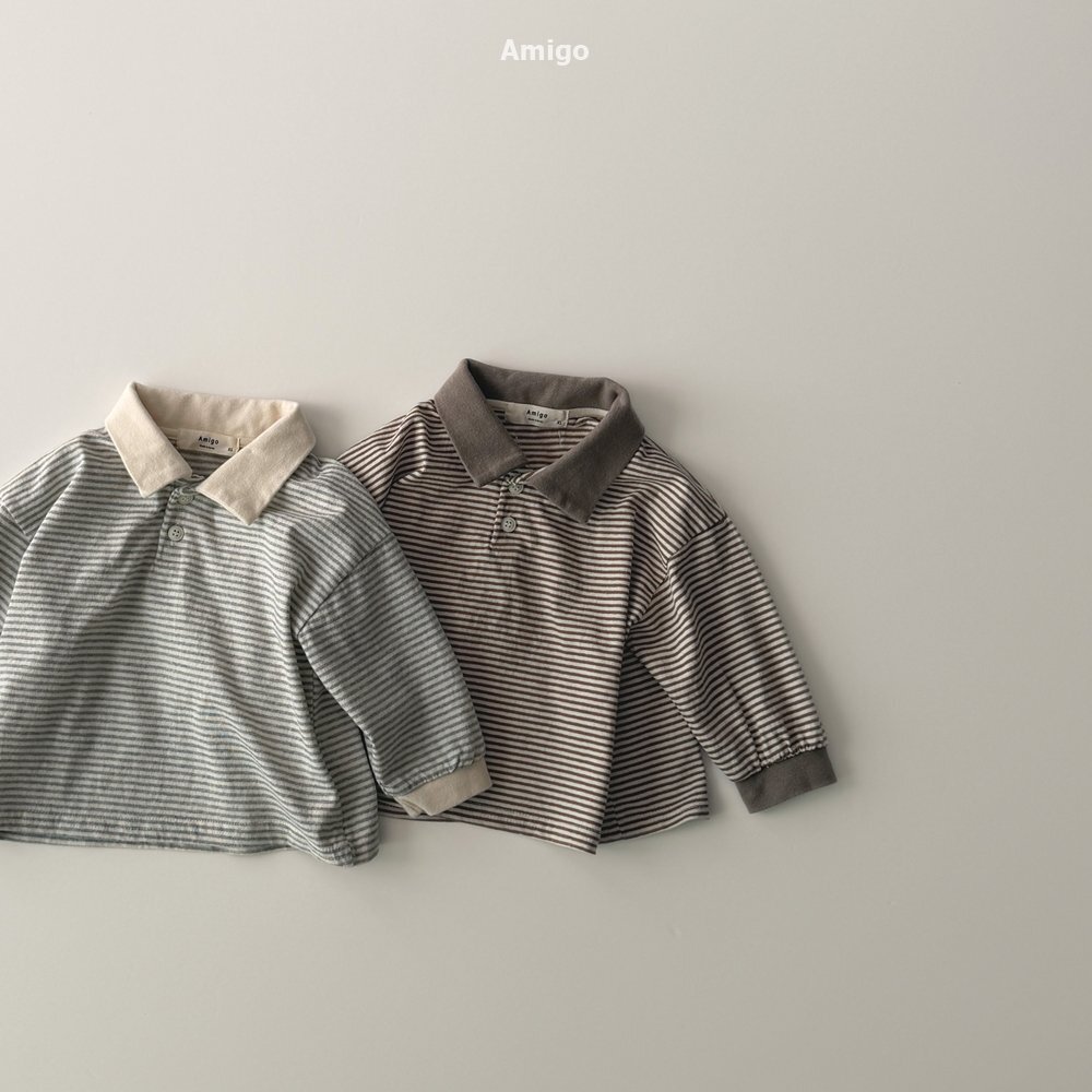 韓國🇰🇷Amigo 舒適條紋翻領上衣(XS-XL)
