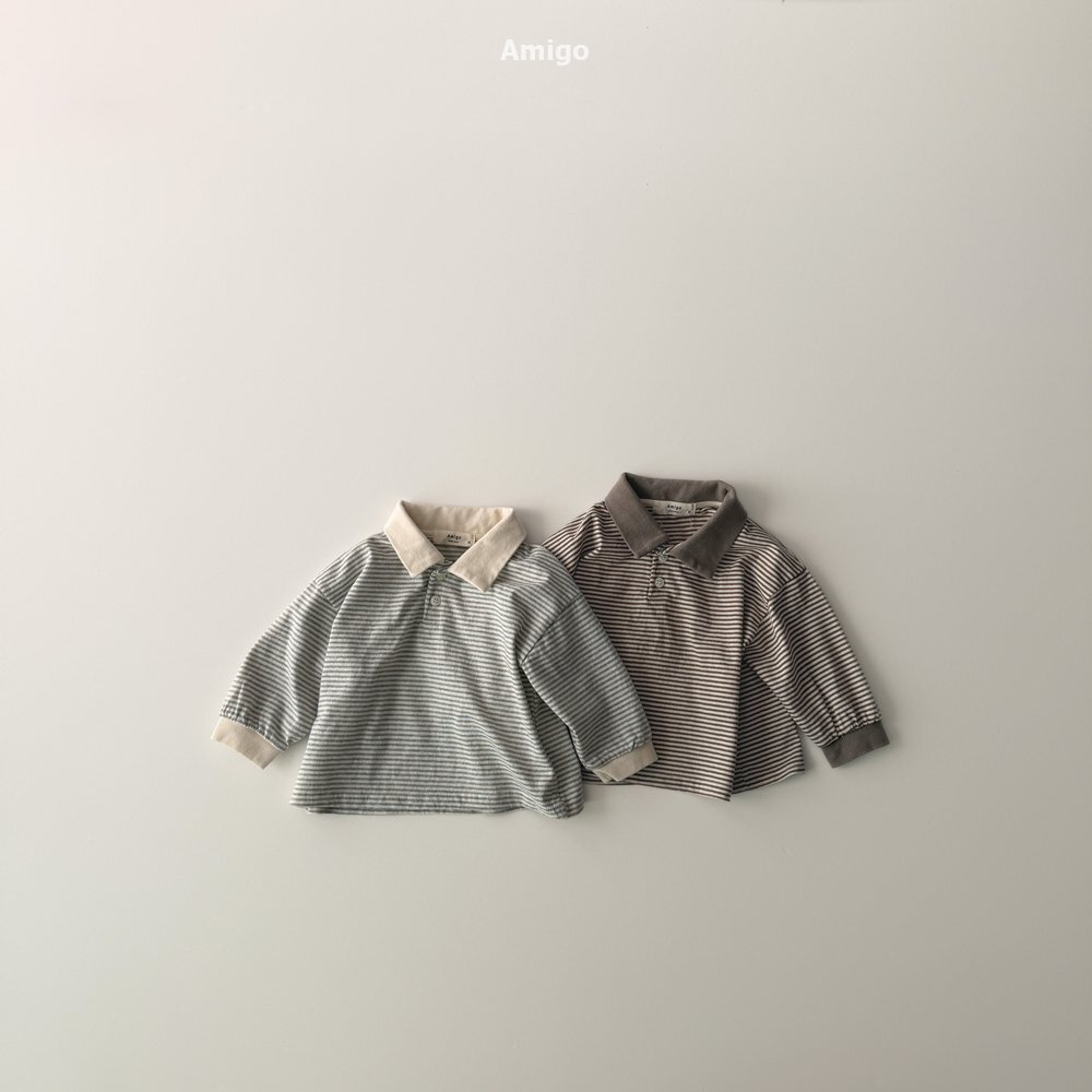 韓國🇰🇷Amigo 舒適條紋翻領上衣(XS-XL)