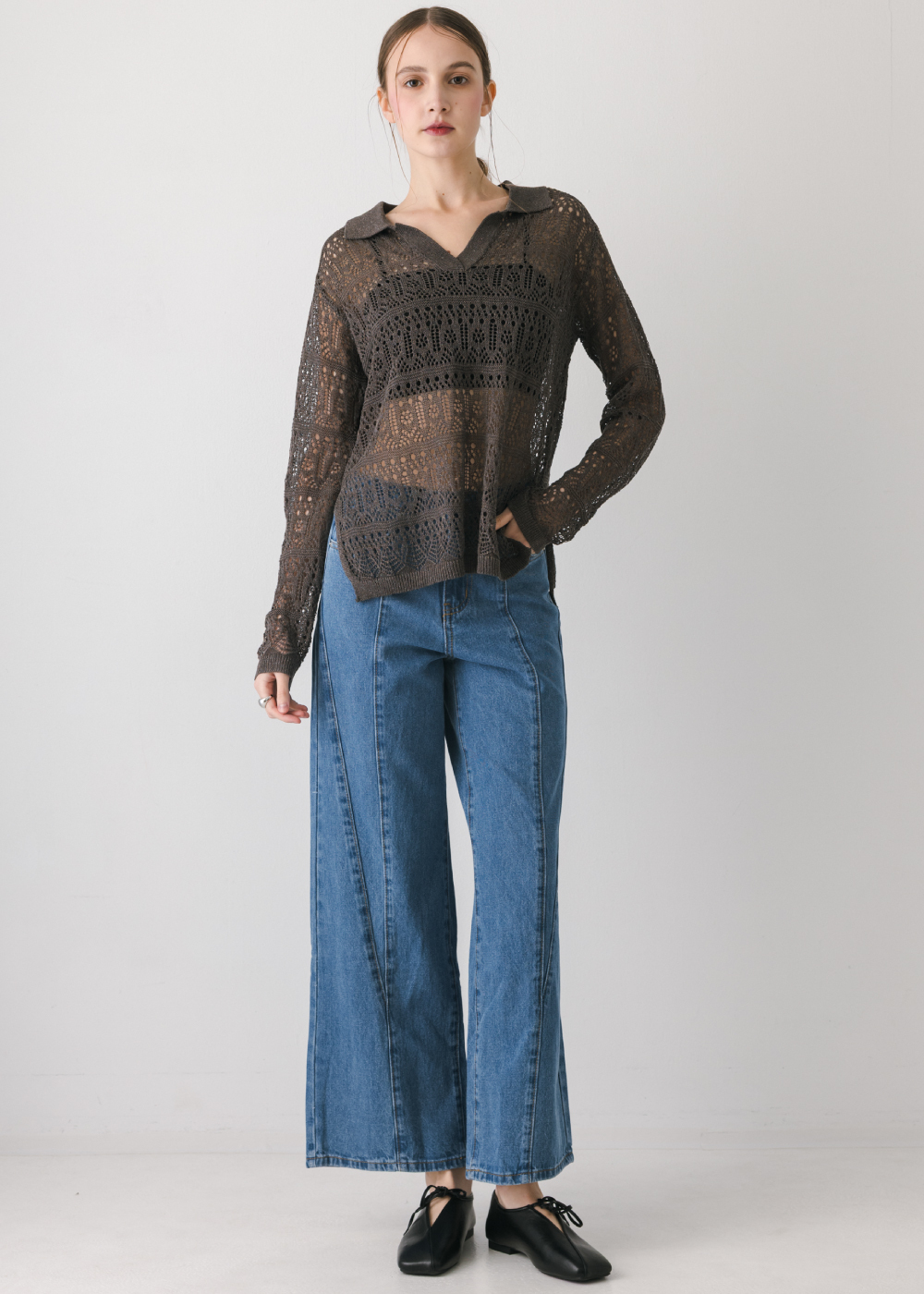 萊賽爾亞麻鏤空長袖上衣