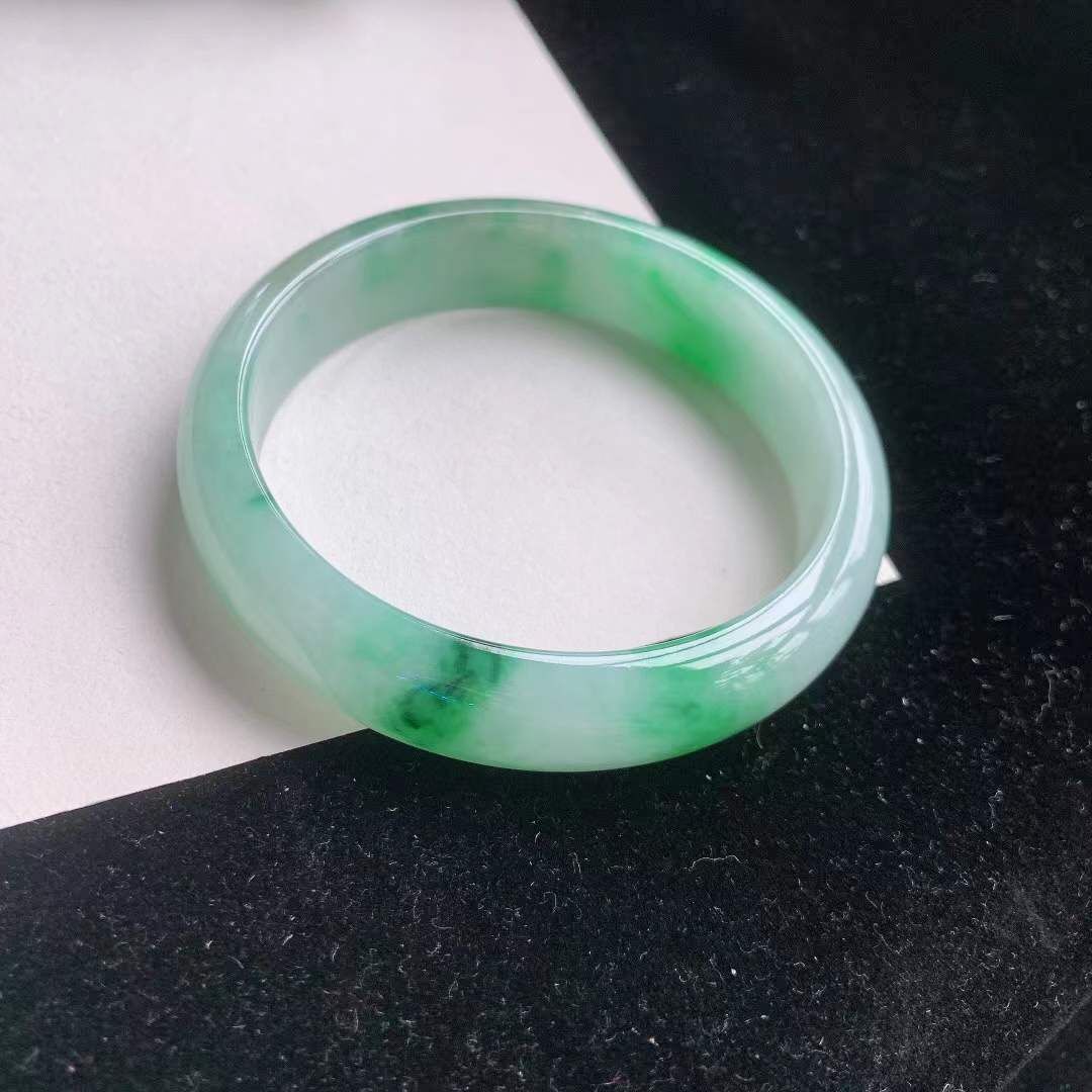 翡翠冰糯飄陽綠手鐲,天然翡翠A玉, 緬甸玉, Jade, Jadeite
