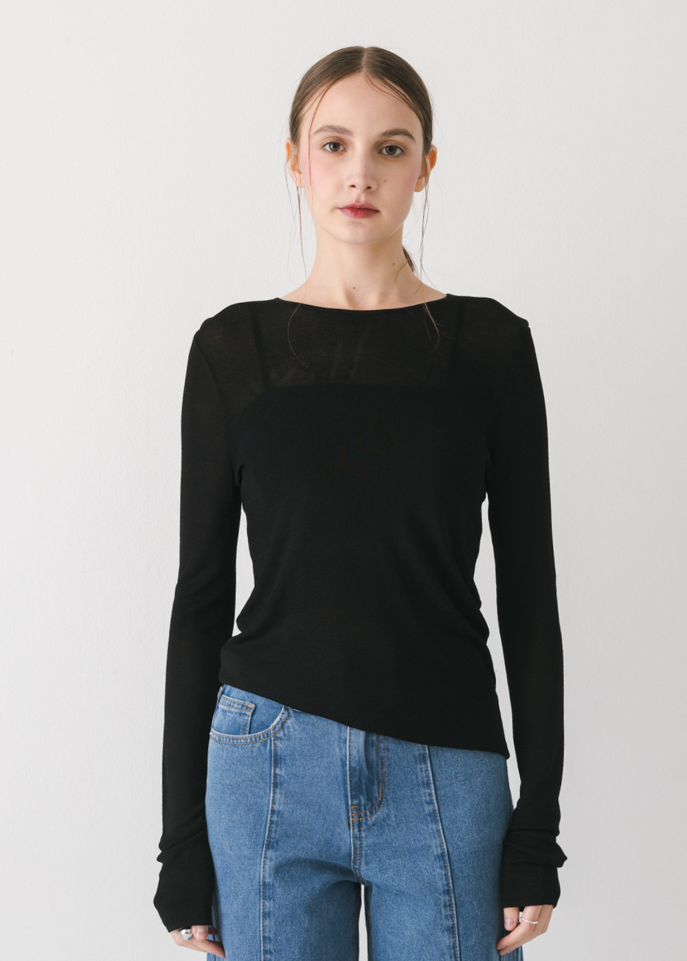 薄透絲感長袖上衣