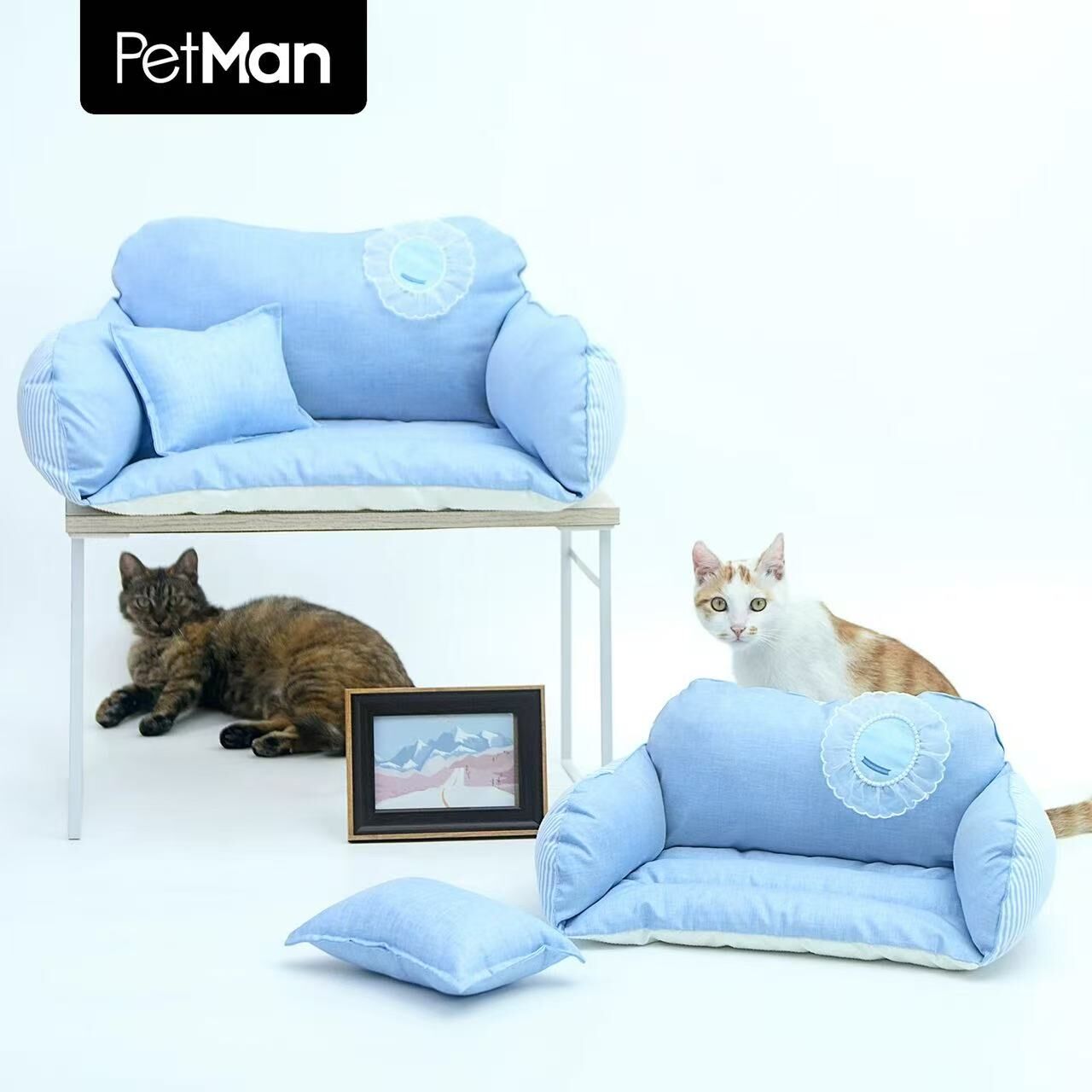 PETMAN 蓝色流年时光沙发一体窝 清凉抗菌不易变形宠物沙发