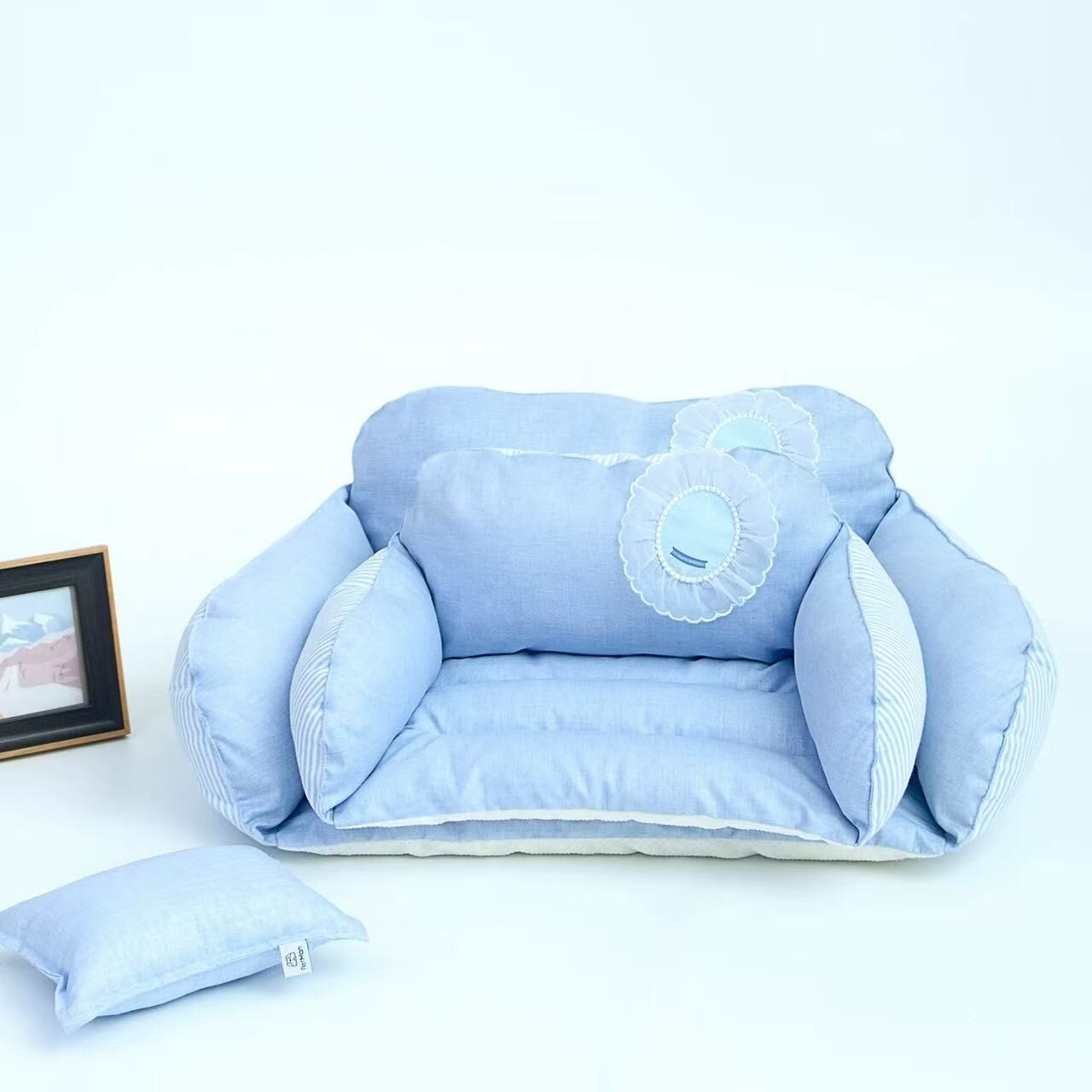 PETMAN 蓝色流年时光沙发一体窝 清凉抗菌不易变形宠物沙发