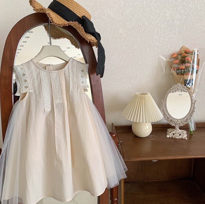 緹花網紗無袖洋裝