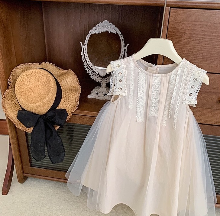 緹花網紗無袖洋裝