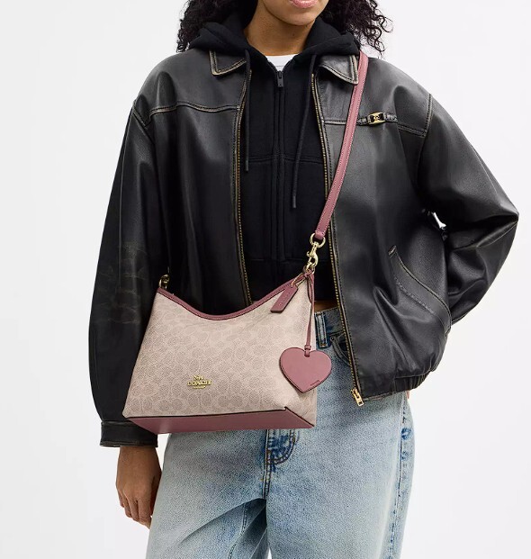 COACH Laurel Shoulder Bag In Signature Canvas With Heart Charm
