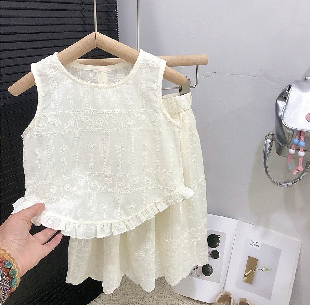 緹花卷邊無袖背心套裝