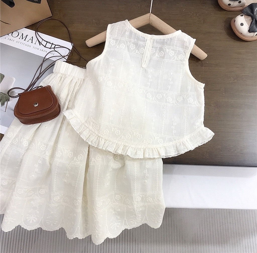 緹花卷邊無袖背心套裝